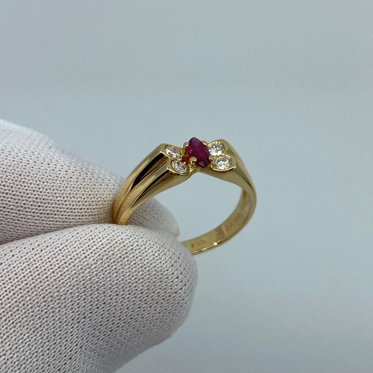 Women's or Men's Vintage Van Cleef & Arpels Fine Vivid Red Ruby & Diamond Butterfly Marquise Ring