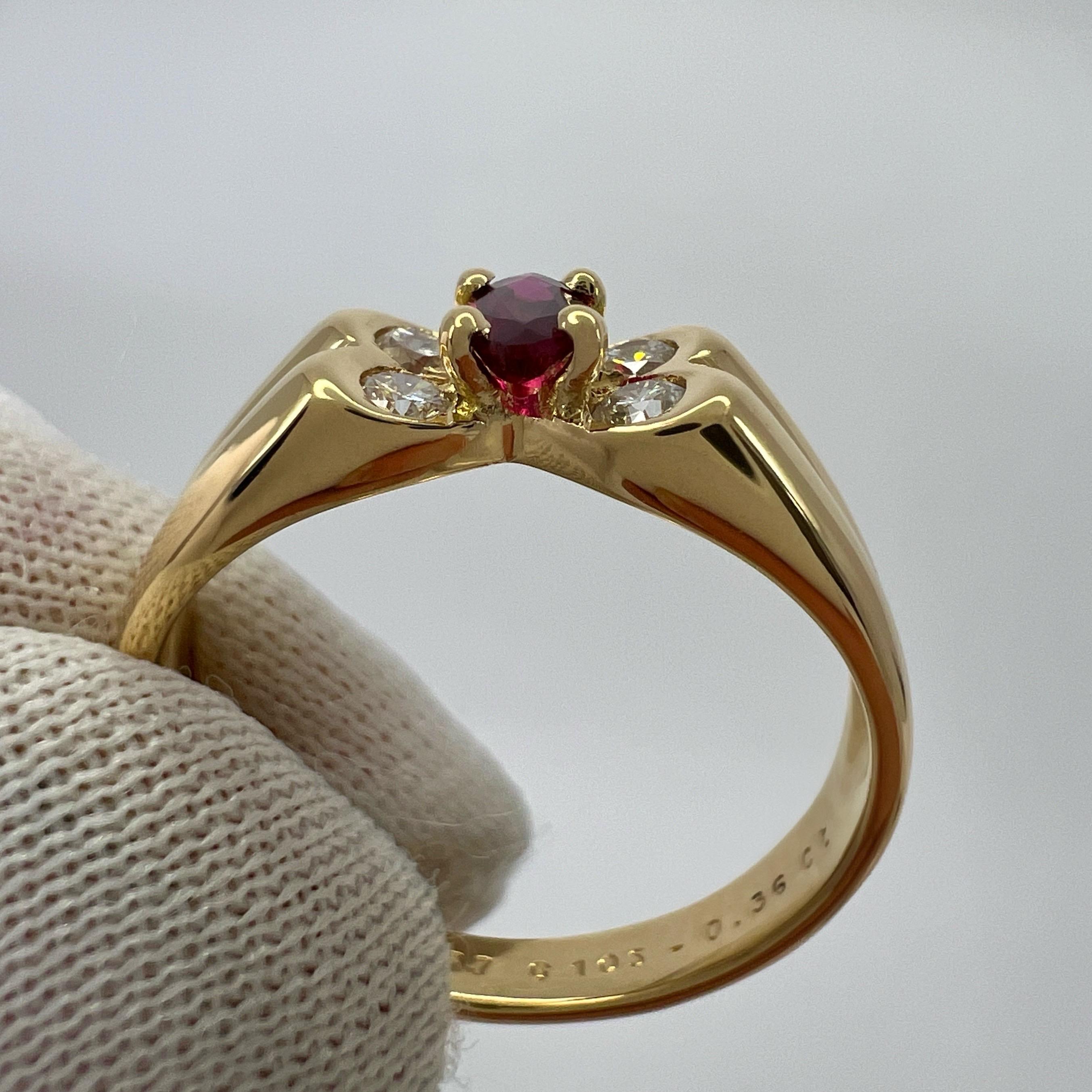 Vintage Van Cleef & Arpels Fine Vivid Red Ruby & Diamond Butterfly Marquise Ring For Sale 3
