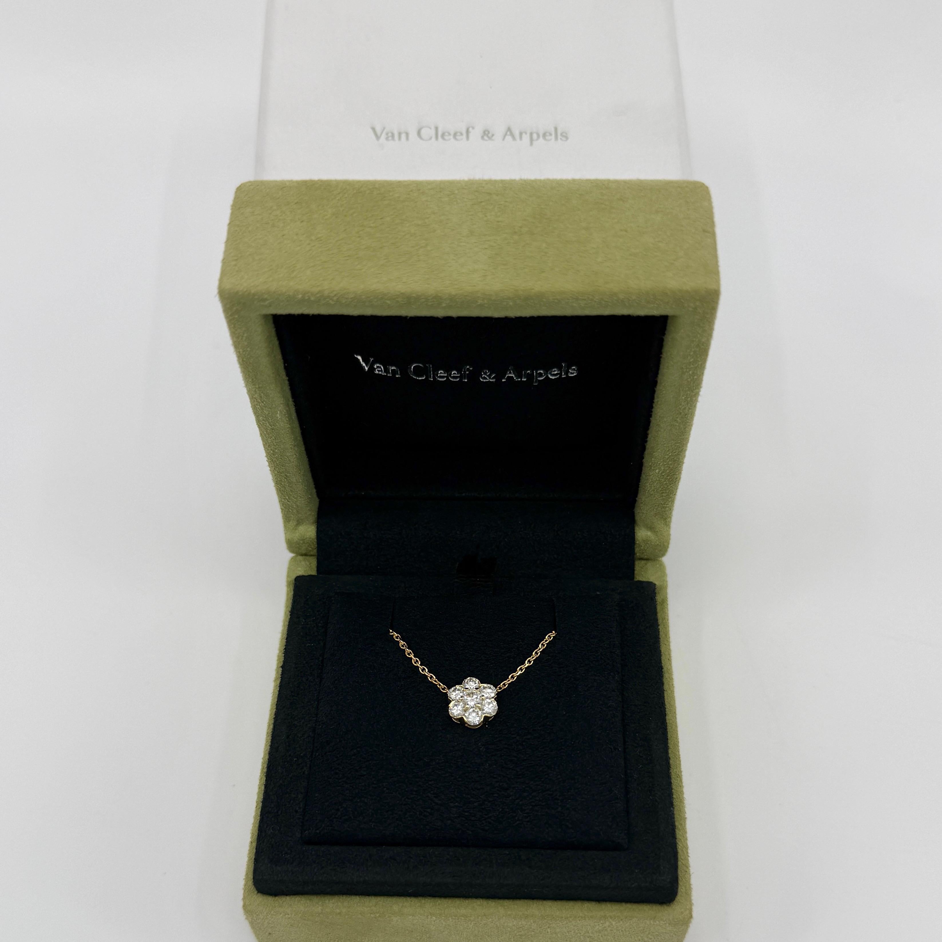 Vintage Van Cleef & Arpels Fleurette Diamond 18k Yellow Gold Pendant Necklace.
 
A fine vintage necklace with a classic floral design typical of Van Cleef & Arpels. Set with round brilliant cut natural diamonds, arranged in a beautiful flower