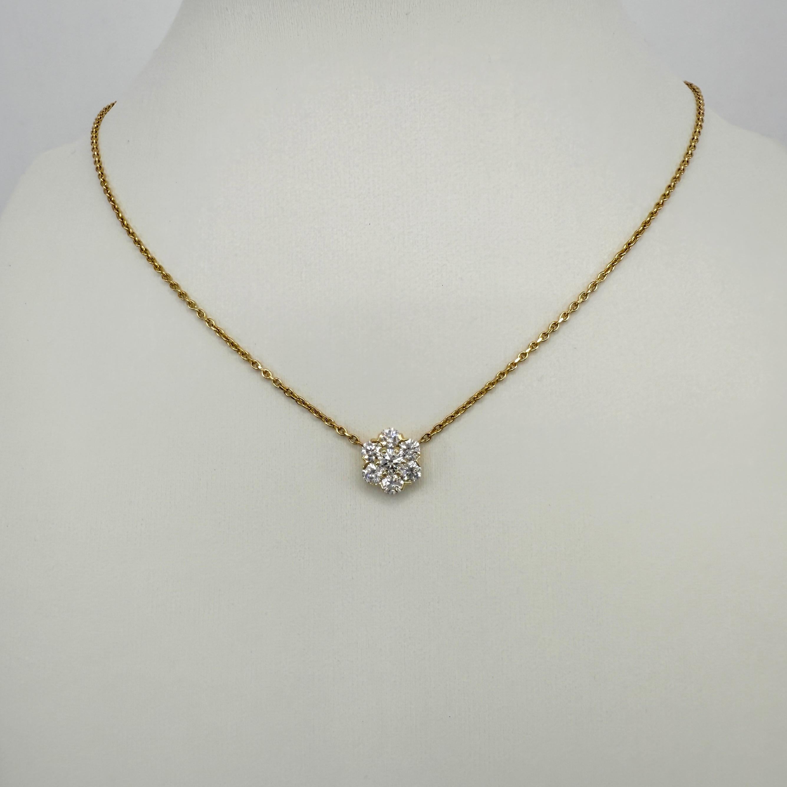 Vintage Van Cleef & Arpels Fleurette Diamond 18k Yellow Gold Pendant Necklace Excellent état - En vente à Birmingham, GB