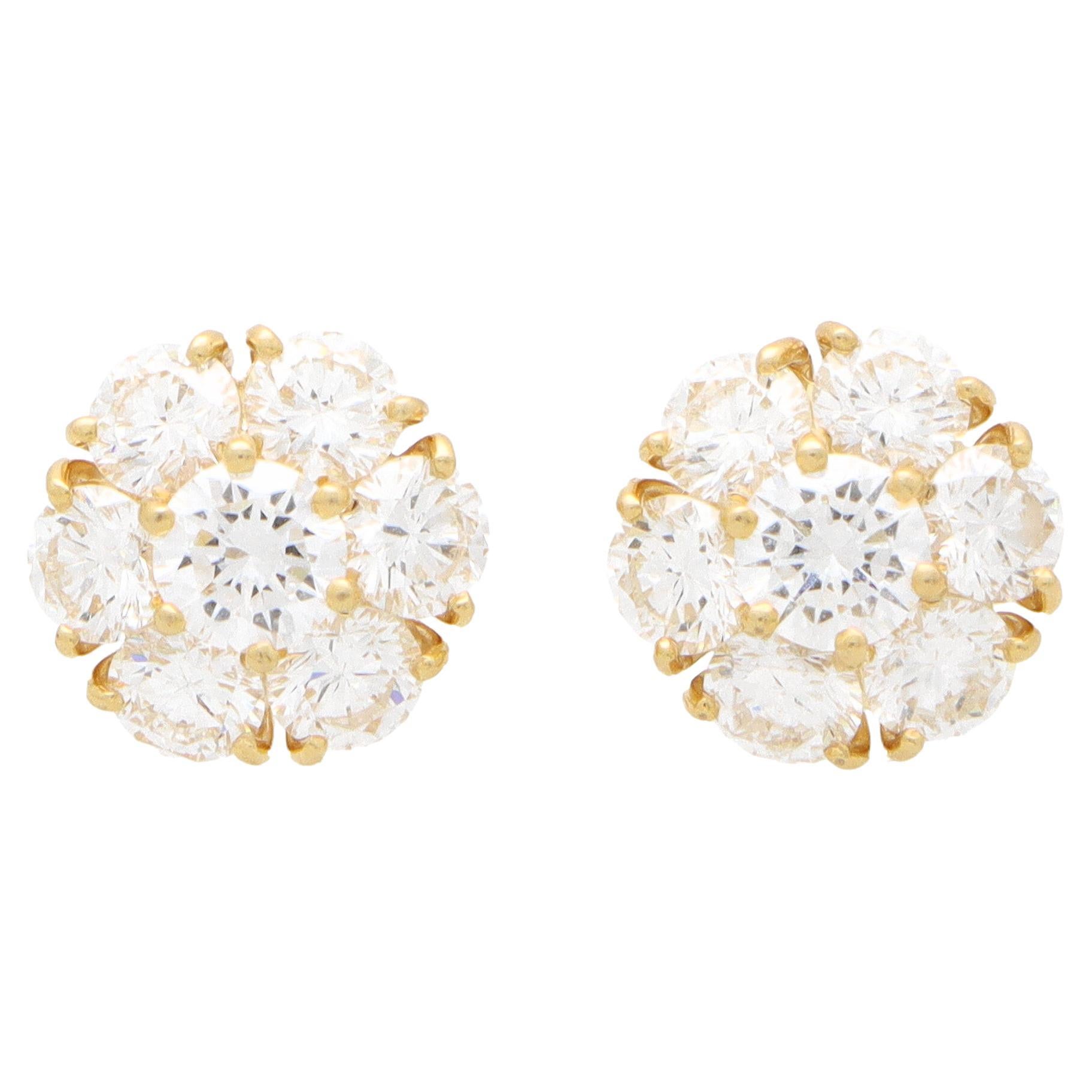 Vintage Van Cleef & Arpels Fleurette Diamond Cluster Stud Earrings in 18k Gold