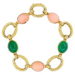 Vintage Van Cleef & Arpels 18k Gold Coral Chrysophrase Link Bracelet