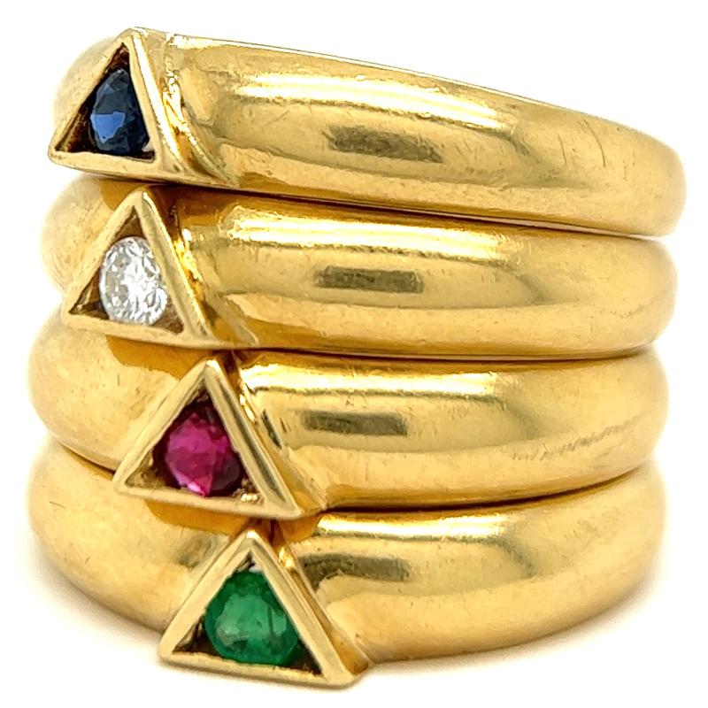 Vintage Van Cleef & Arpels Gemstone 18K Yellow Gold Triangle Ring Set In Excellent Condition In Beverly Hills, CA