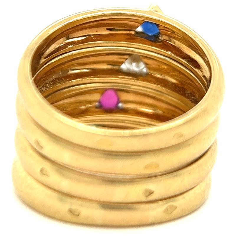 Women's or Men's Vintage Van Cleef & Arpels Gemstone 18K Yellow Gold Triangle Ring Set