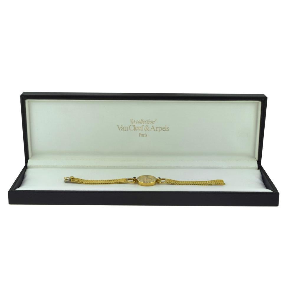 Women's or Men's Vintage Van Cleef & Arpels Gold Diamond Watch with Sapphire, circa 1990
