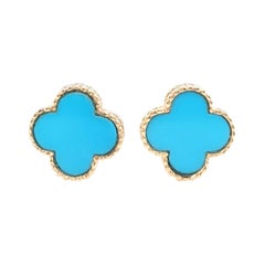 Vintage Van Cleef & Arpels Gold Turquoise Alhambra Earclips