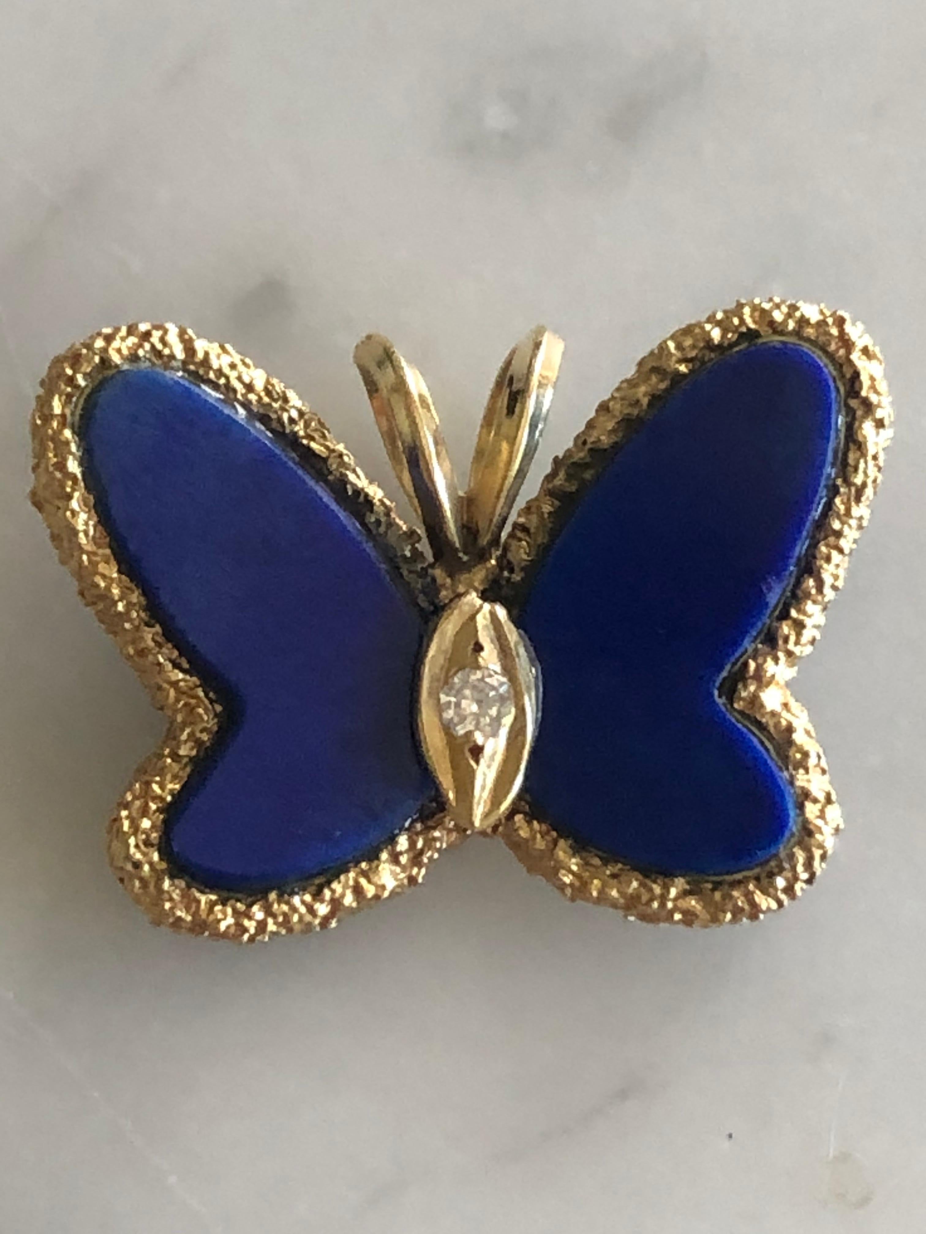Vintage Van Cleef & Arpels Lapis Lazul Butterfly and Diamond Pendant, 1970s 1