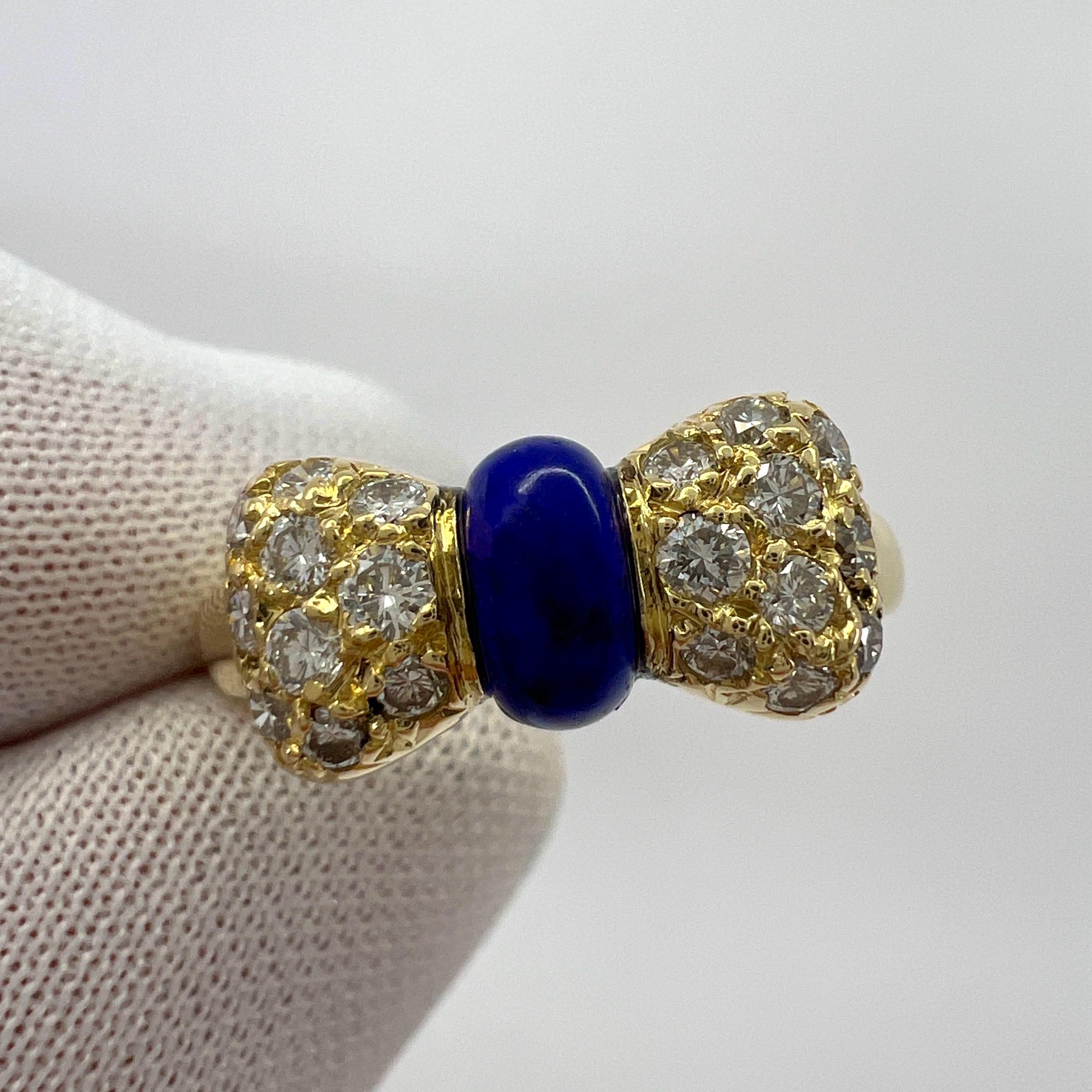 Vintage Van Cleef & Arpels Lapis Lazuli Diamond 18k Yellow Gold Ribbon Bow Ring For Sale 6