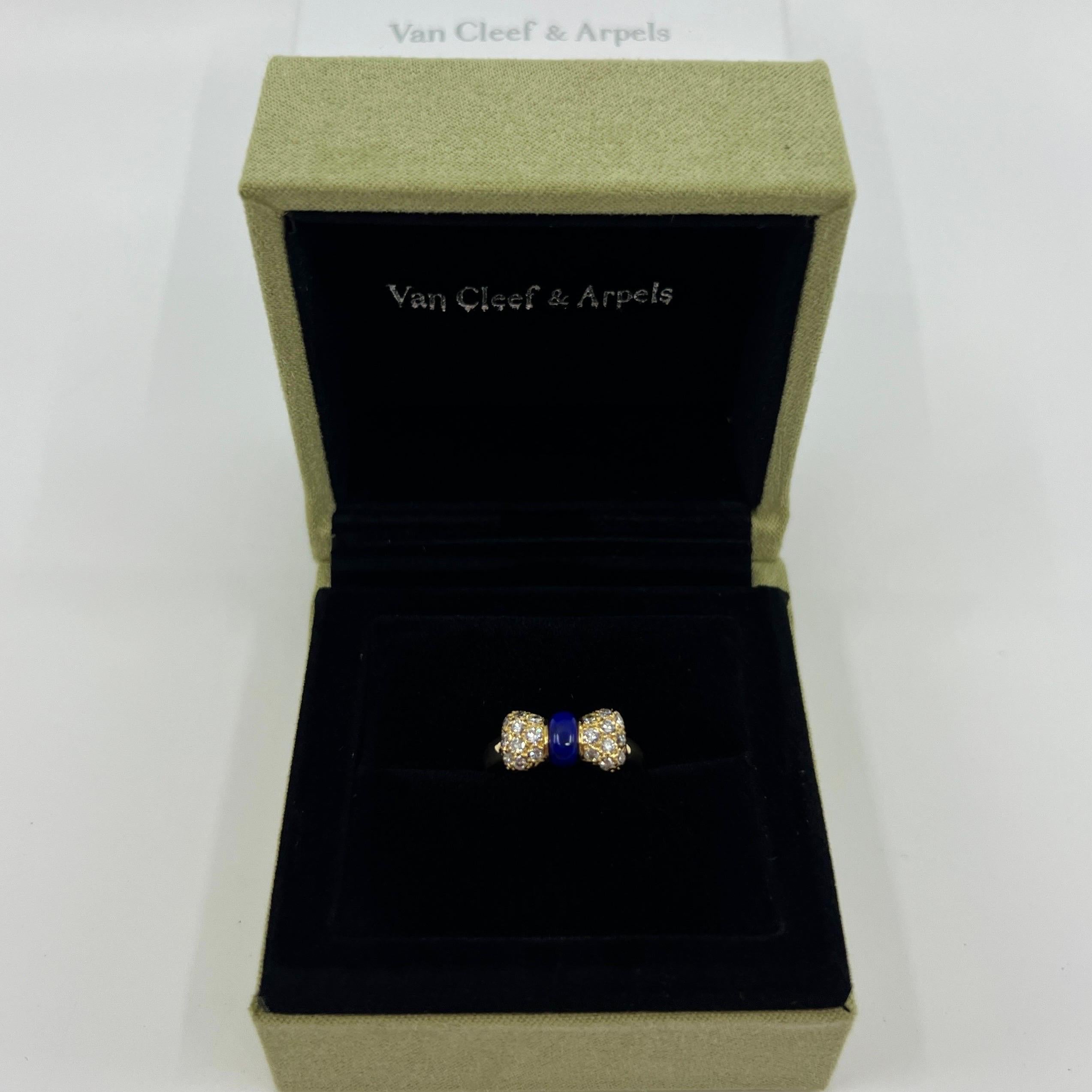 Vintage Van Cleef & Arpels Lapis Lazuli Diamond 18k Yellow Gold Ribbon Bow Ring For Sale 7