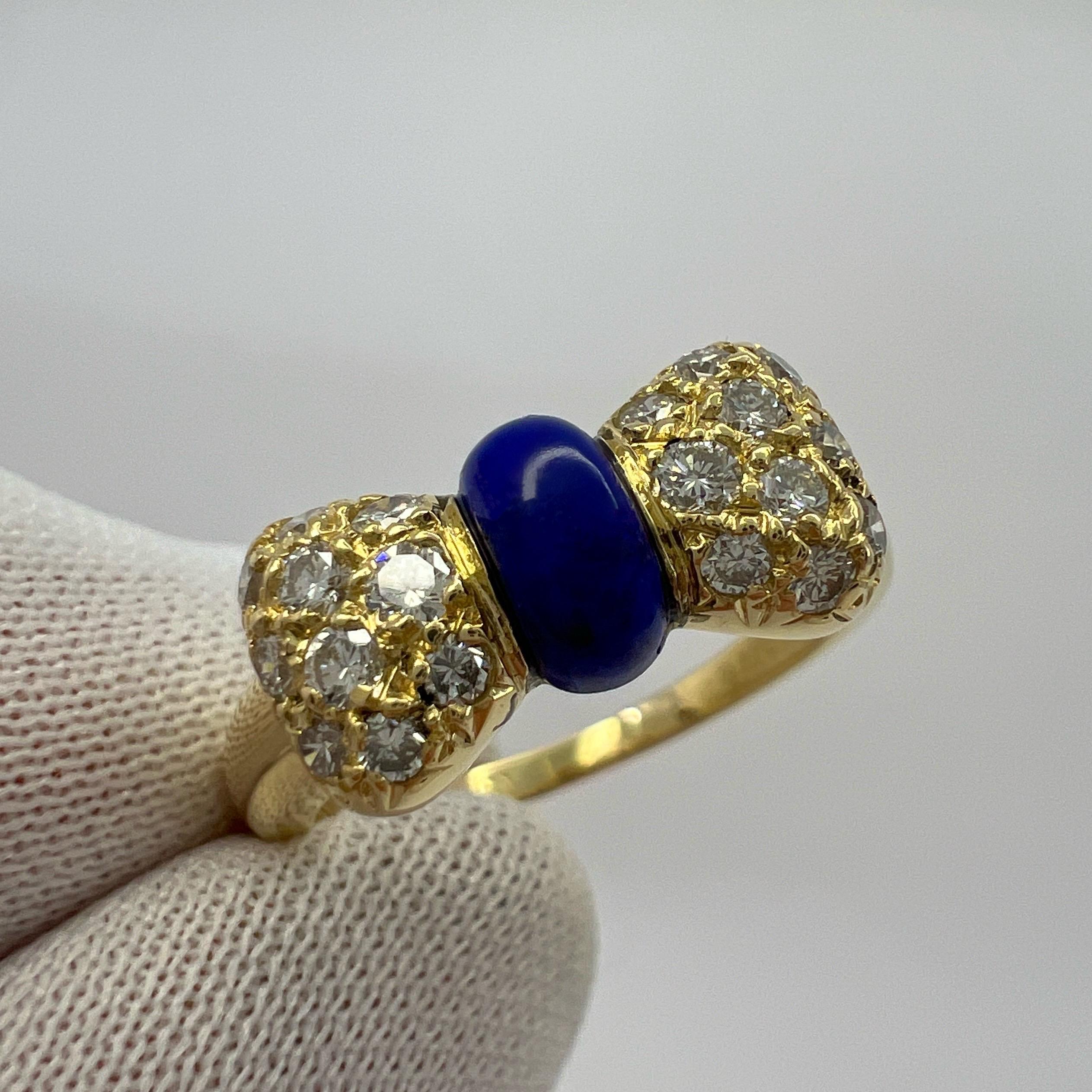 Women's or Men's Vintage Van Cleef & Arpels Lapis Lazuli Diamond 18k Yellow Gold Ribbon Bow Ring For Sale