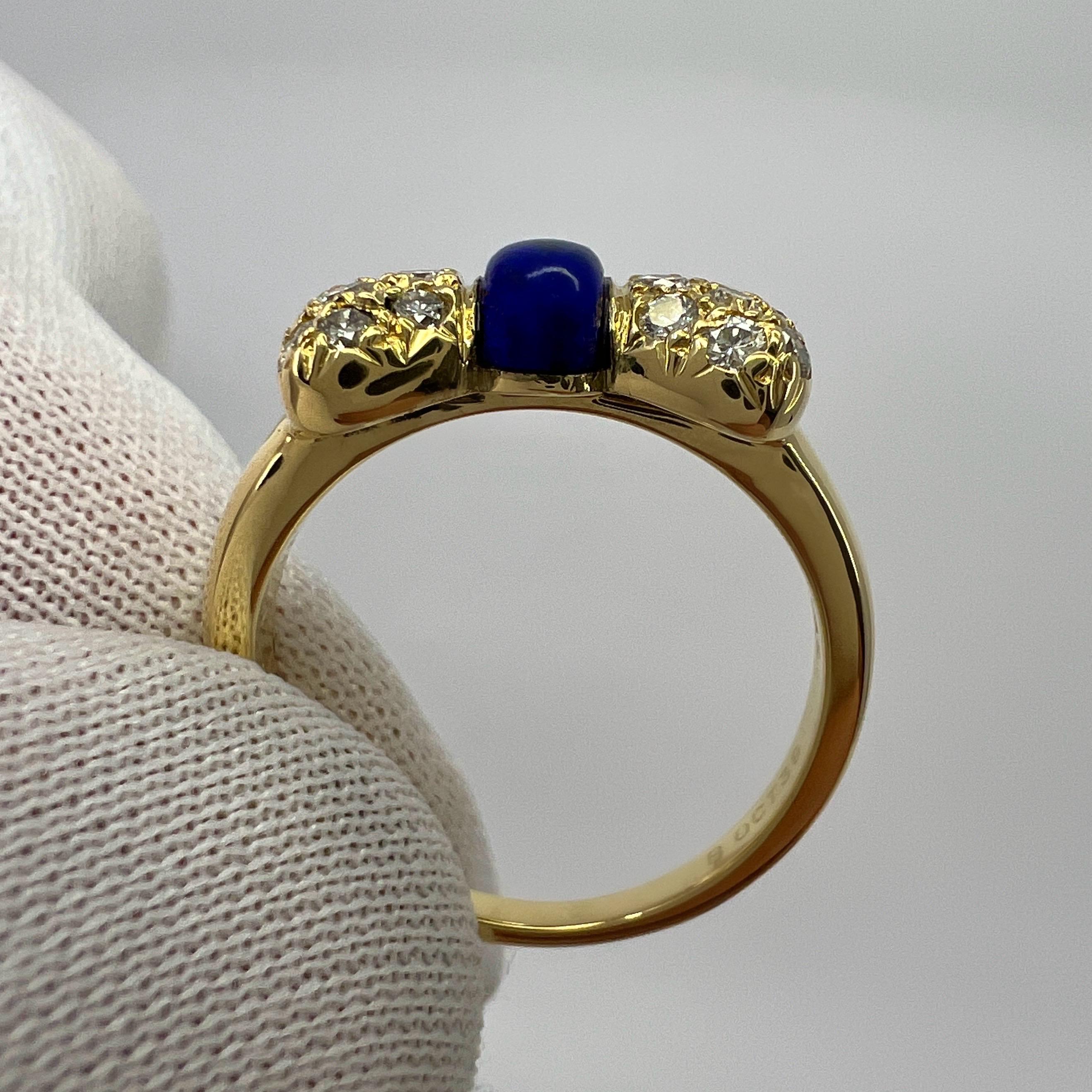 Vintage Van Cleef & Arpels Lapis Lazuli Diamond 18k Yellow Gold Ribbon Bow Ring For Sale 1