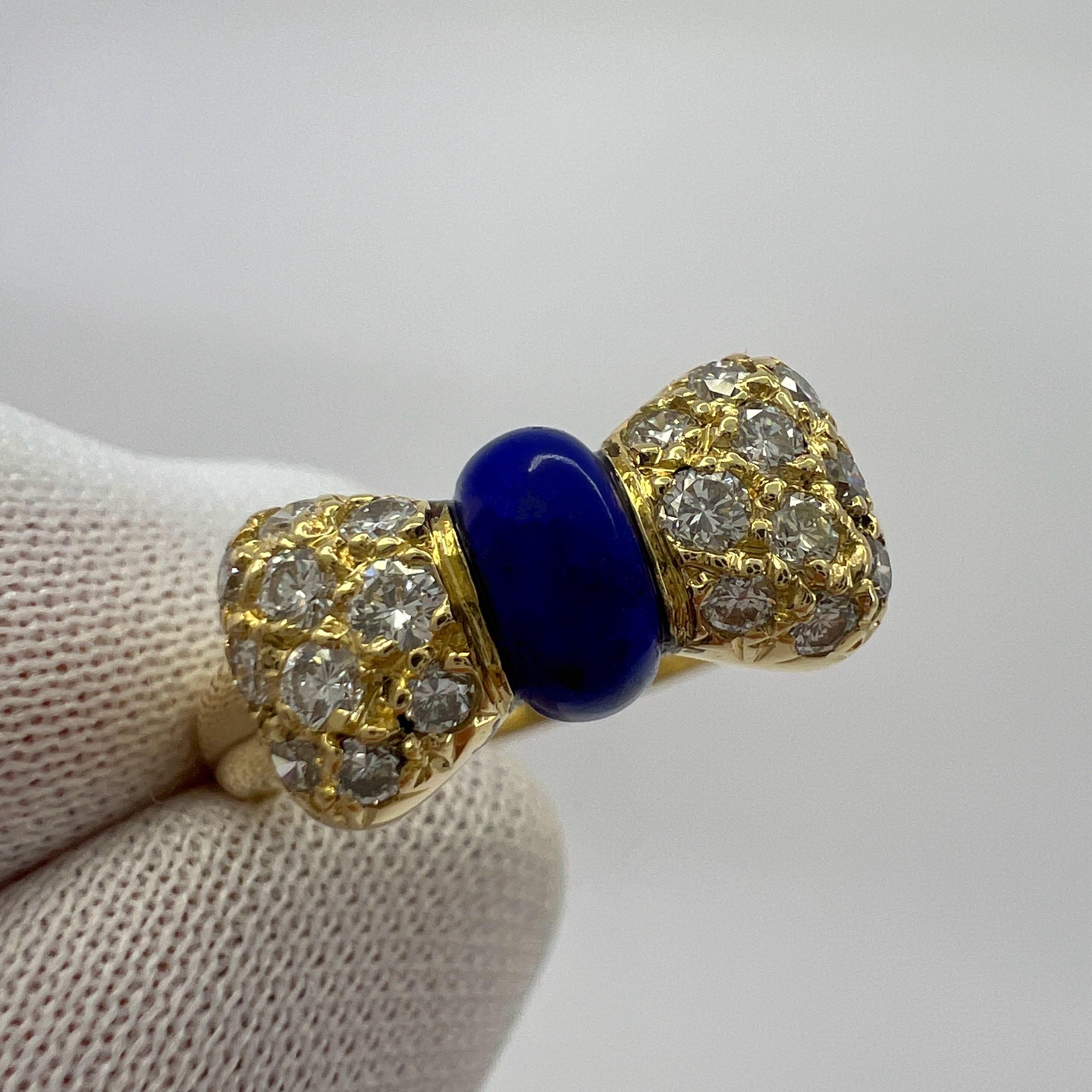 Vintage Van Cleef & Arpels Lapis Lazuli Diamond 18k Yellow Gold Ribbon Bow Ring For Sale 2