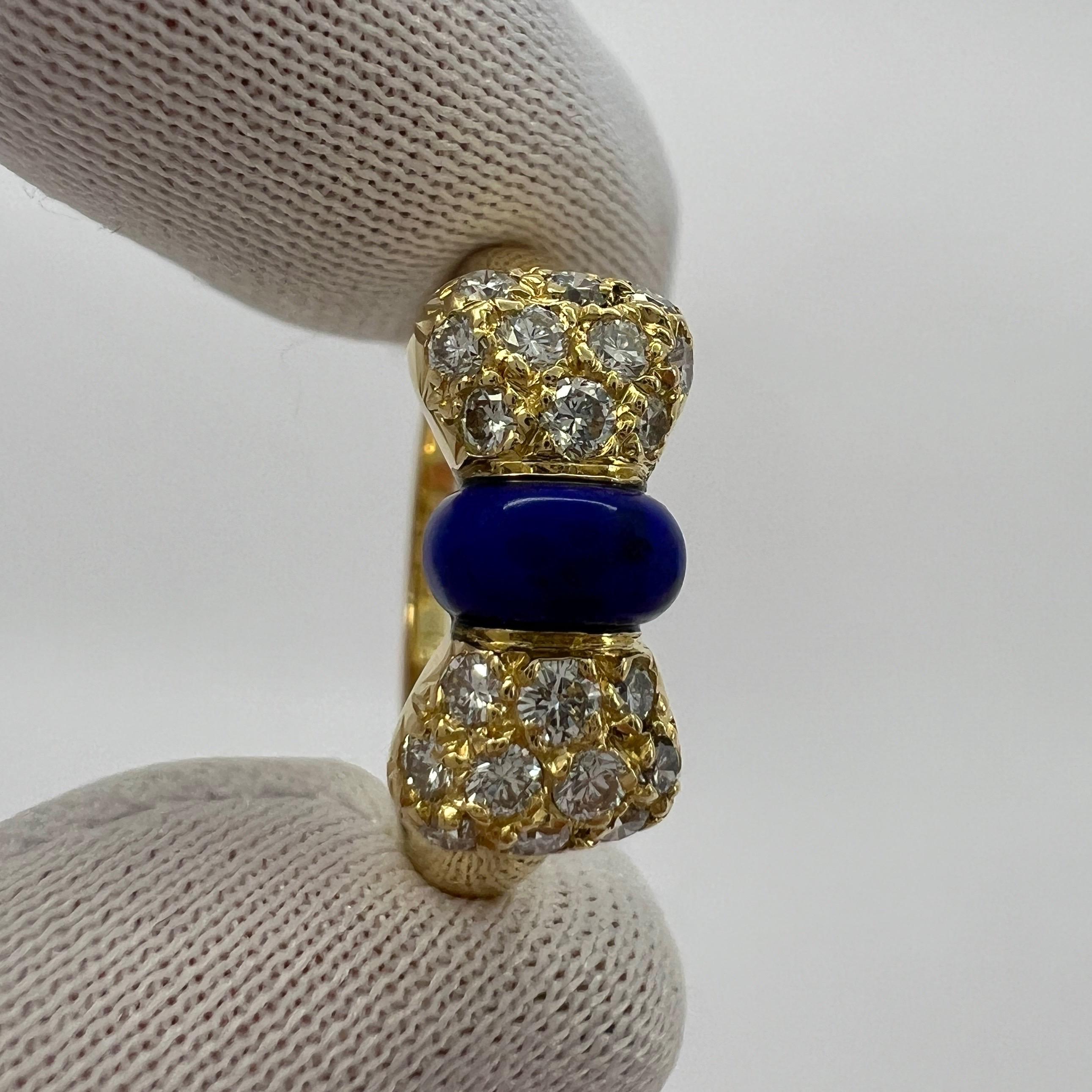 Vintage Van Cleef & Arpels Lapis Lazuli Diamond 18k Yellow Gold Ribbon Bow Ring For Sale 3