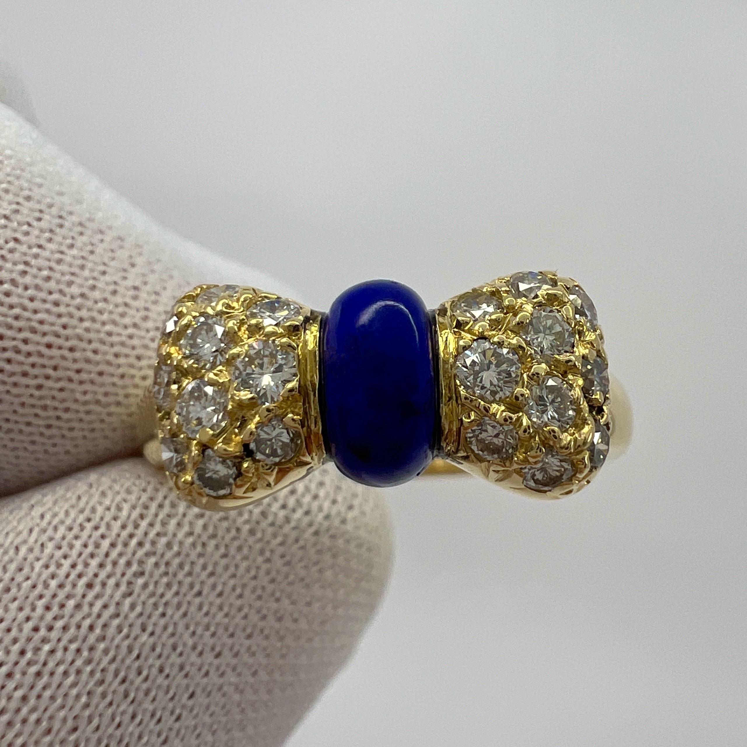 Vintage Van Cleef & Arpels Lapis Lazuli Diamond 18k Yellow Gold Ribbon Bow Ring For Sale 4