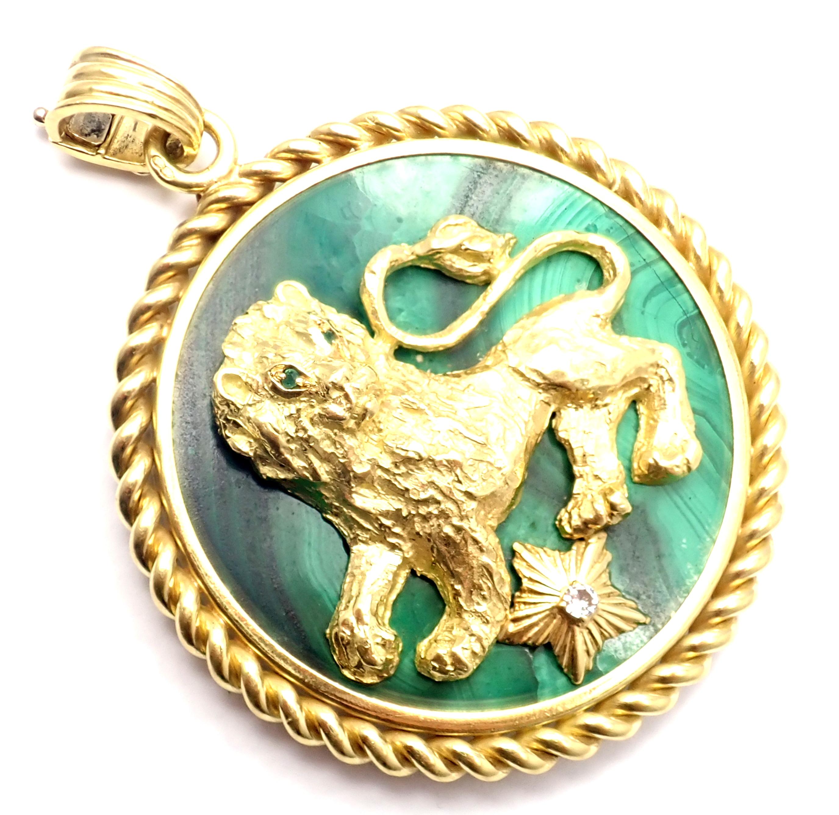 Vintage Van Cleef & Arpels Malachite Diamond Zodiac Yellow Gold Large Pendant 3