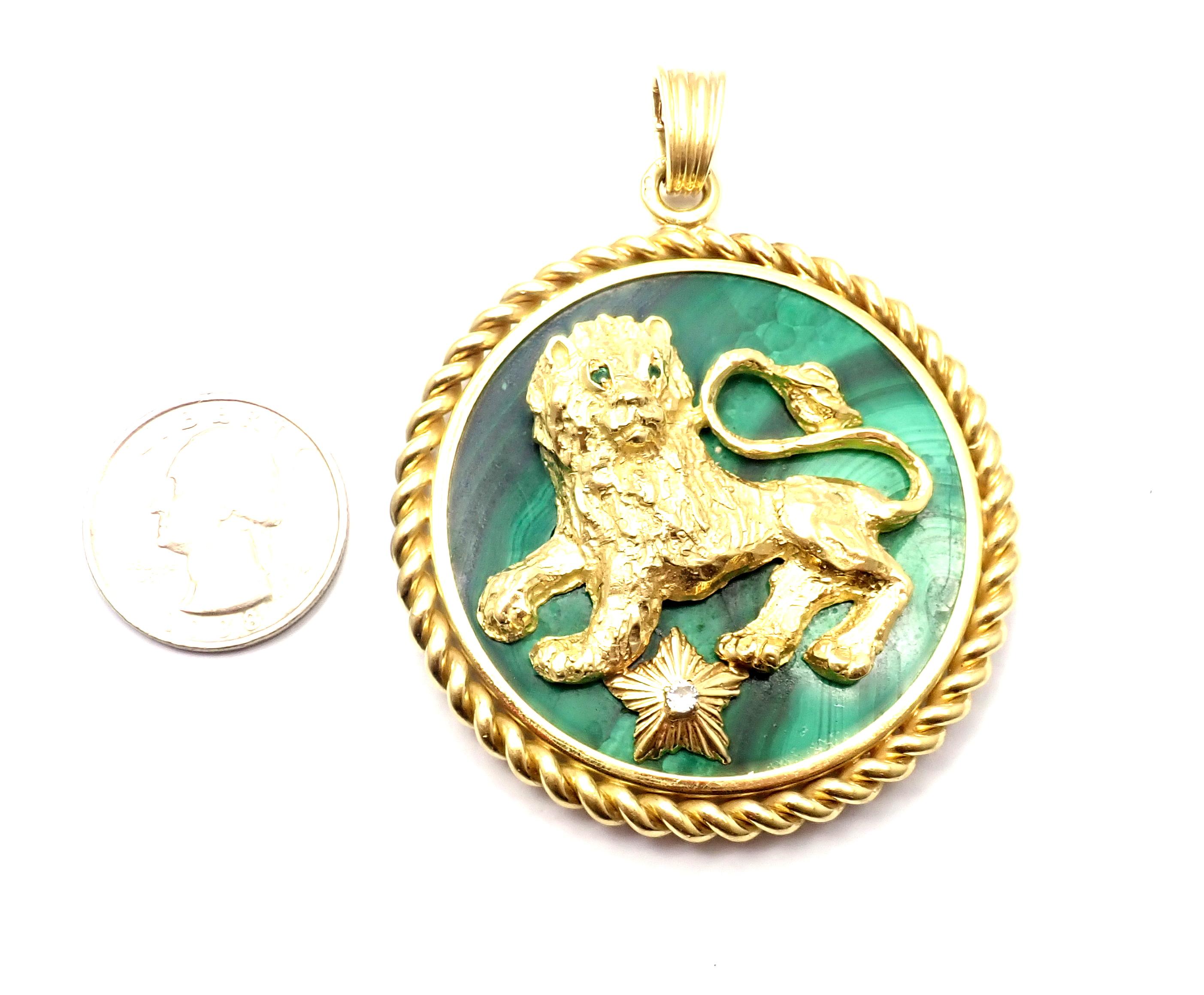 Vintage Van Cleef & Arpels Malachite Diamond Zodiac Yellow Gold Large Pendant 1