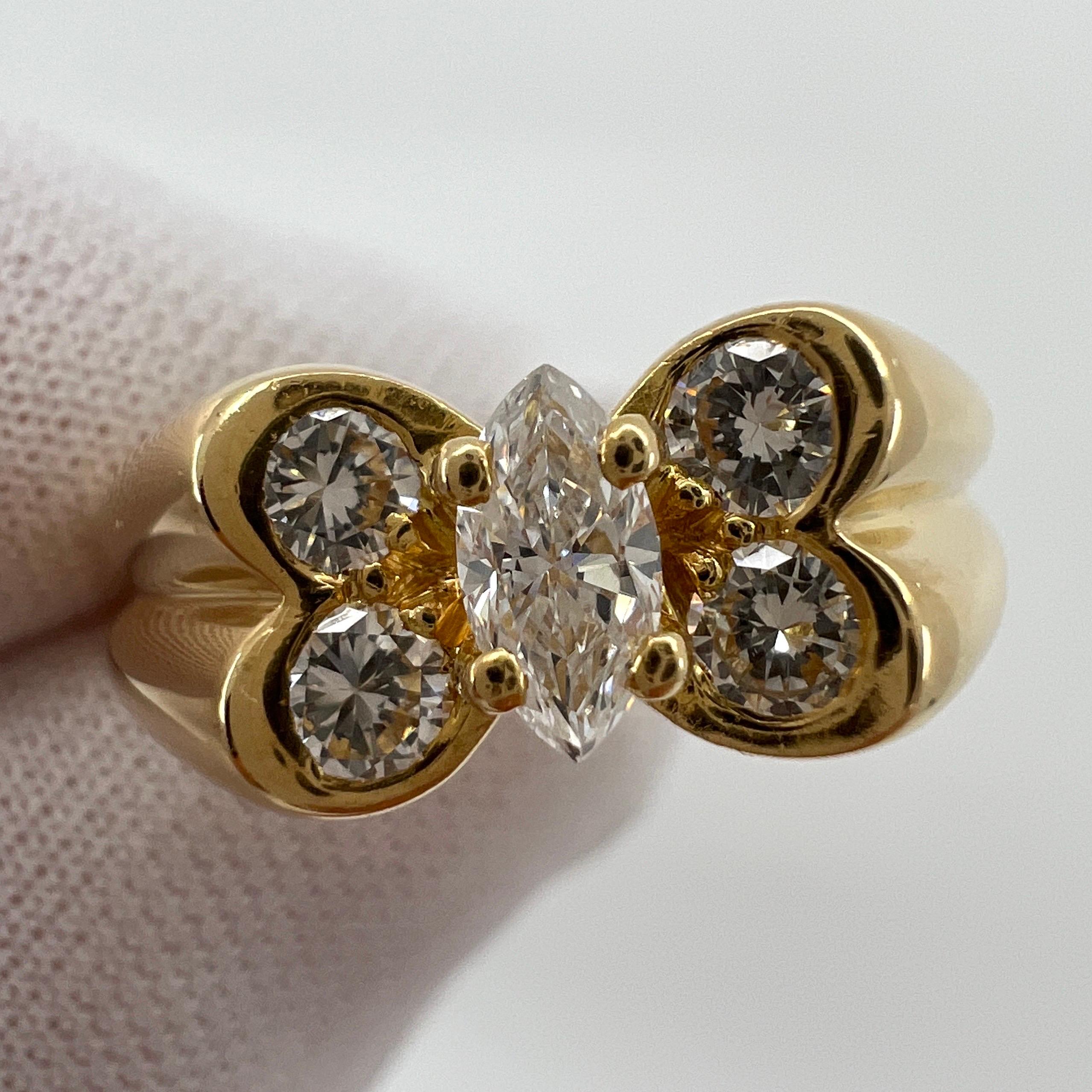 Vintage Van Cleef & Arpels Marquise Diamond Celia Butterfly 18k Yellow Gold Ring In Excellent Condition In Birmingham, GB