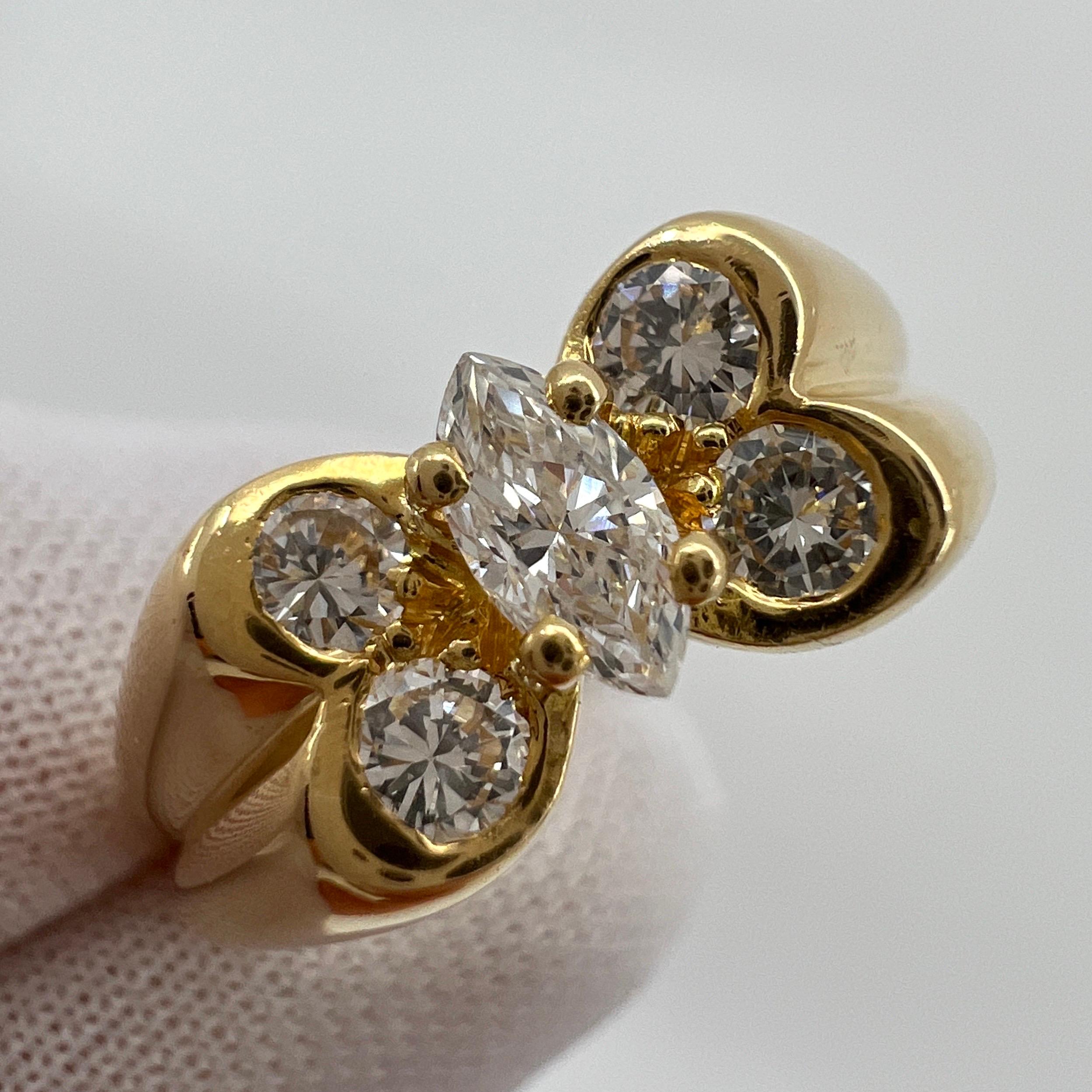 Women's or Men's Vintage Van Cleef & Arpels Marquise Diamond Celia Butterfly 18k Yellow Gold Ring