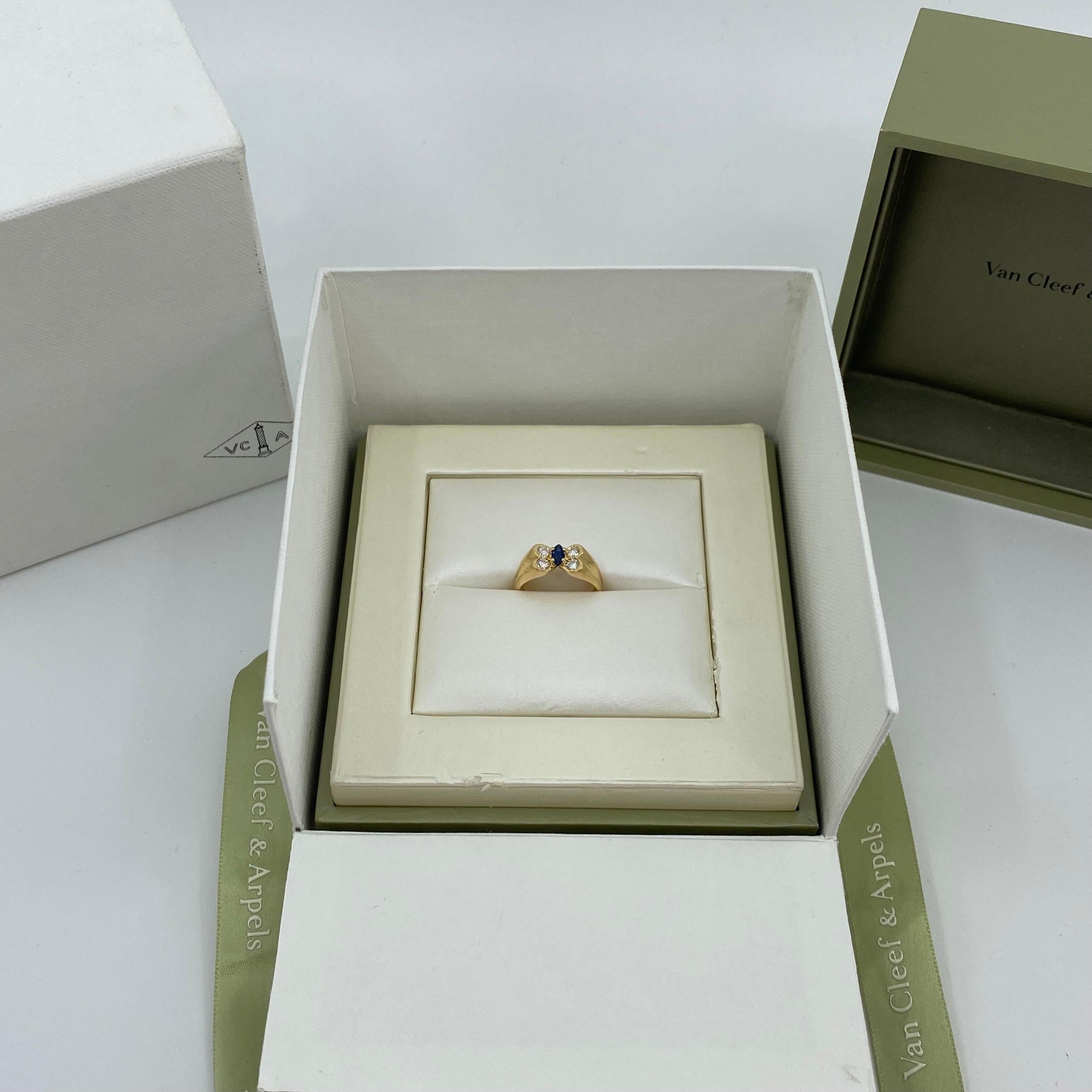 Vintage Van Cleef & Arpels Marquise Fine Blue Sapphire & Diamond Butterfly Ring 2