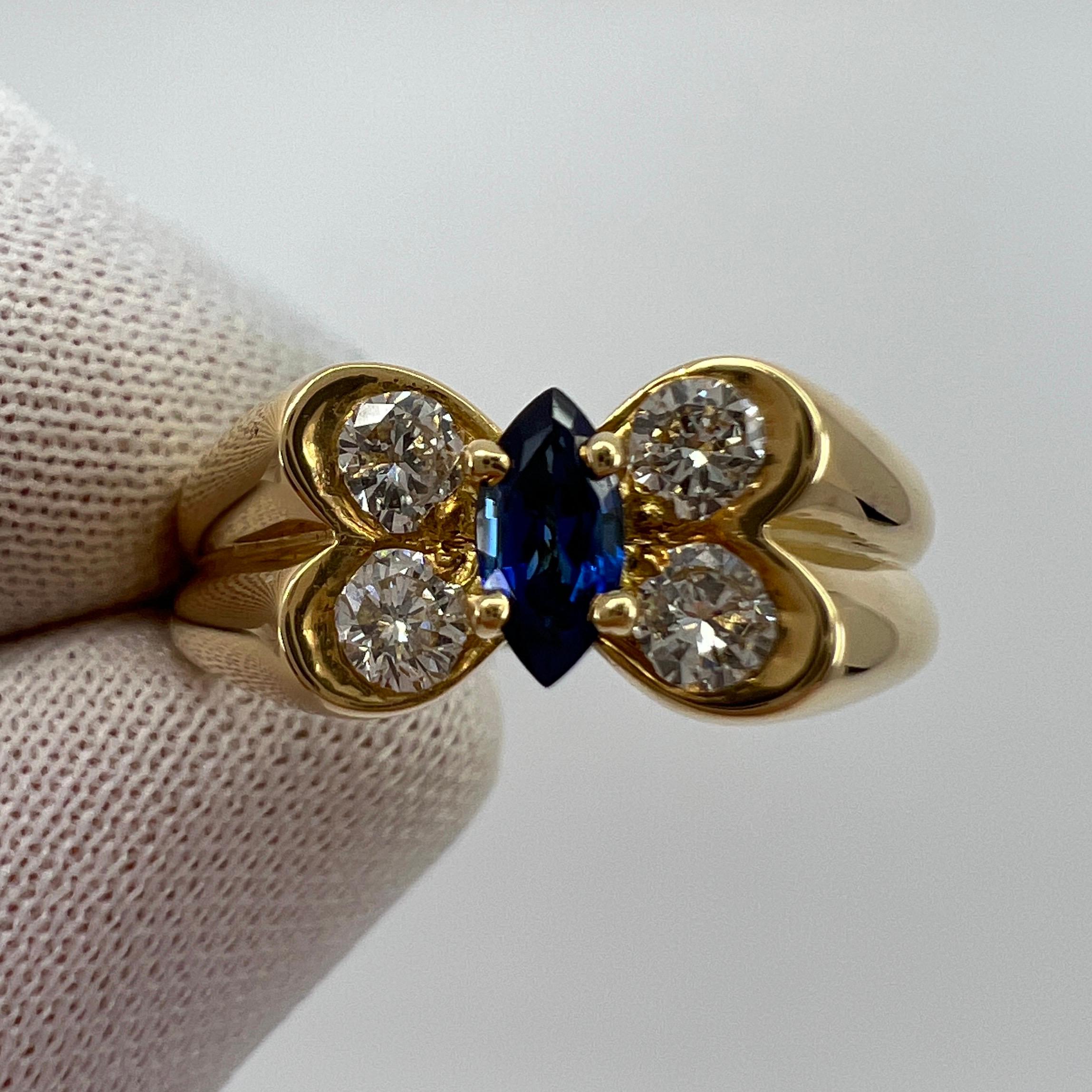Vintage Van Cleef & Arpels Marquise Fine Blue Sapphire & Diamond Butterfly Ring 2