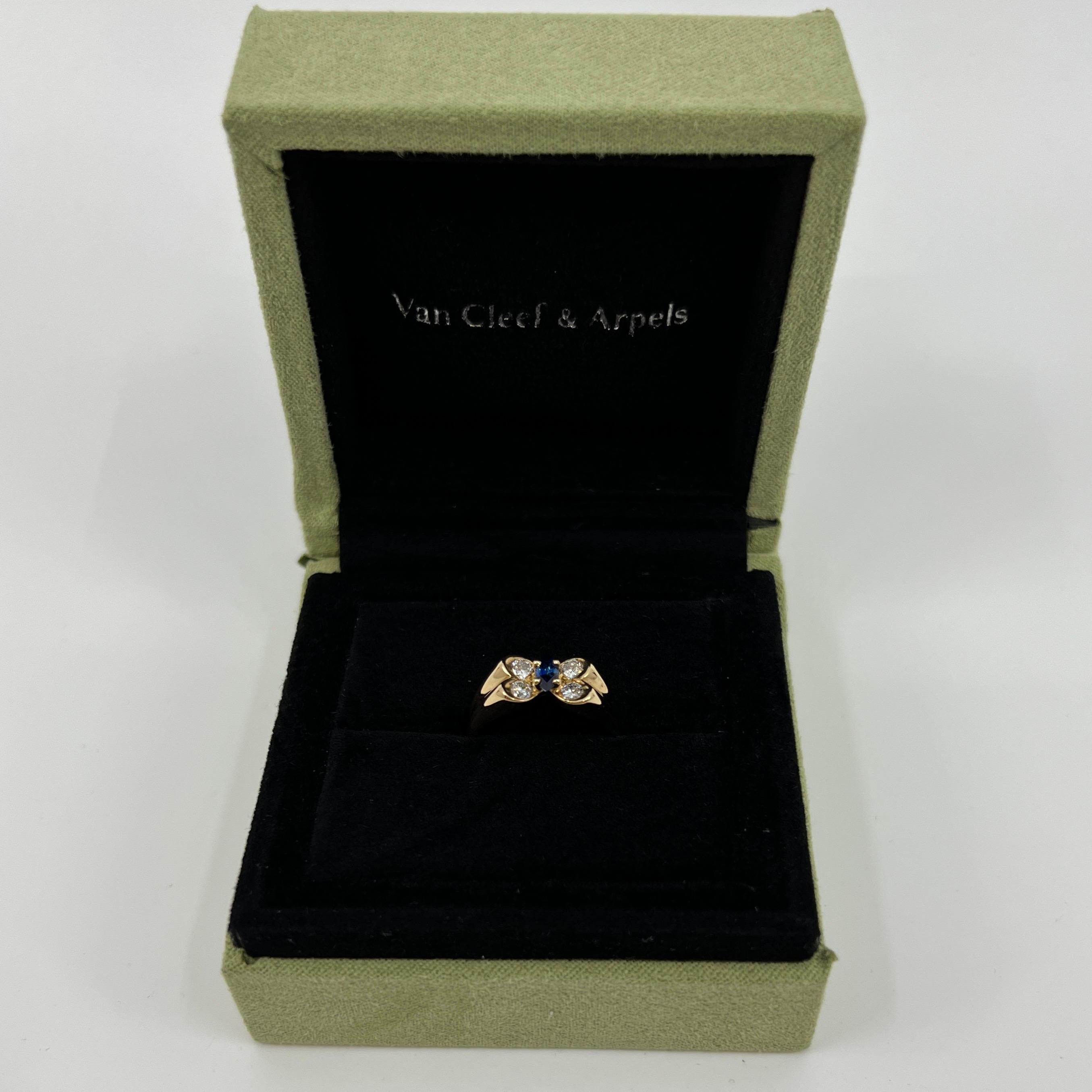 Vintage Van Cleef & Arpels Marquise Fine Blue Sapphire & Diamond Butterfly Ring 3