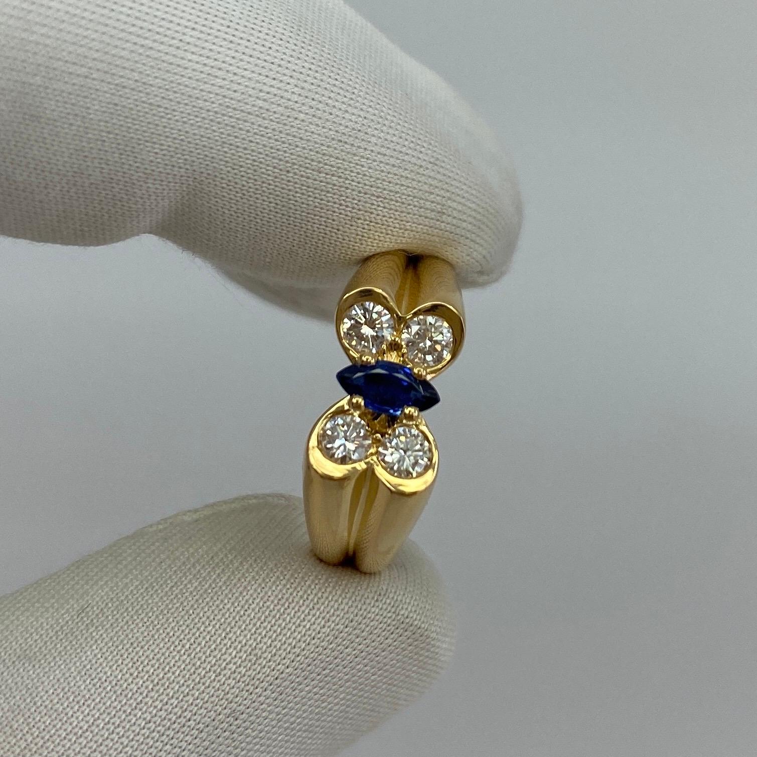 Vintage Van Cleef & Arpels Marquise Fine Blue Sapphire & Diamond Butterfly Ring 4