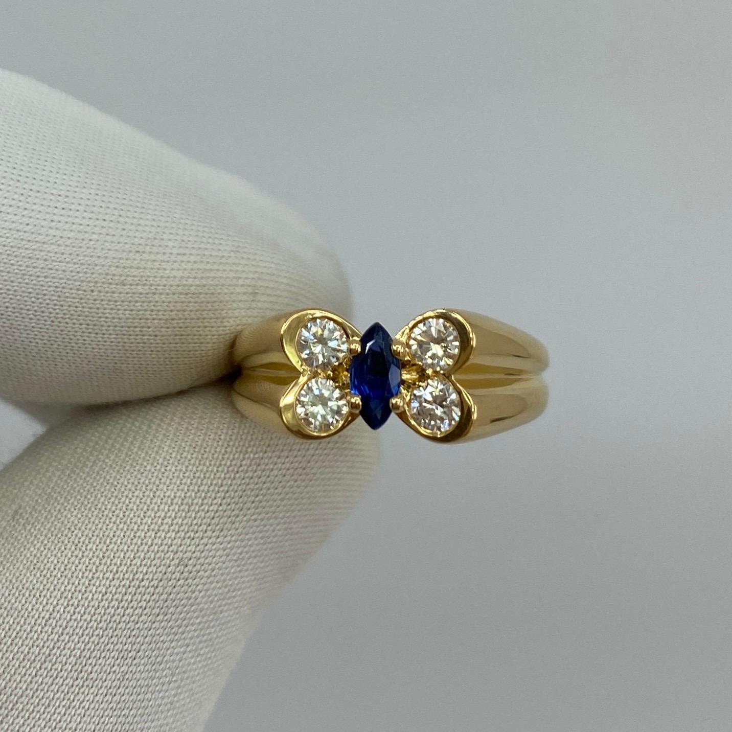 Vintage Van Cleef & Arpels Marquise Fine Blue Sapphire & Diamond Butterfly Ring 4