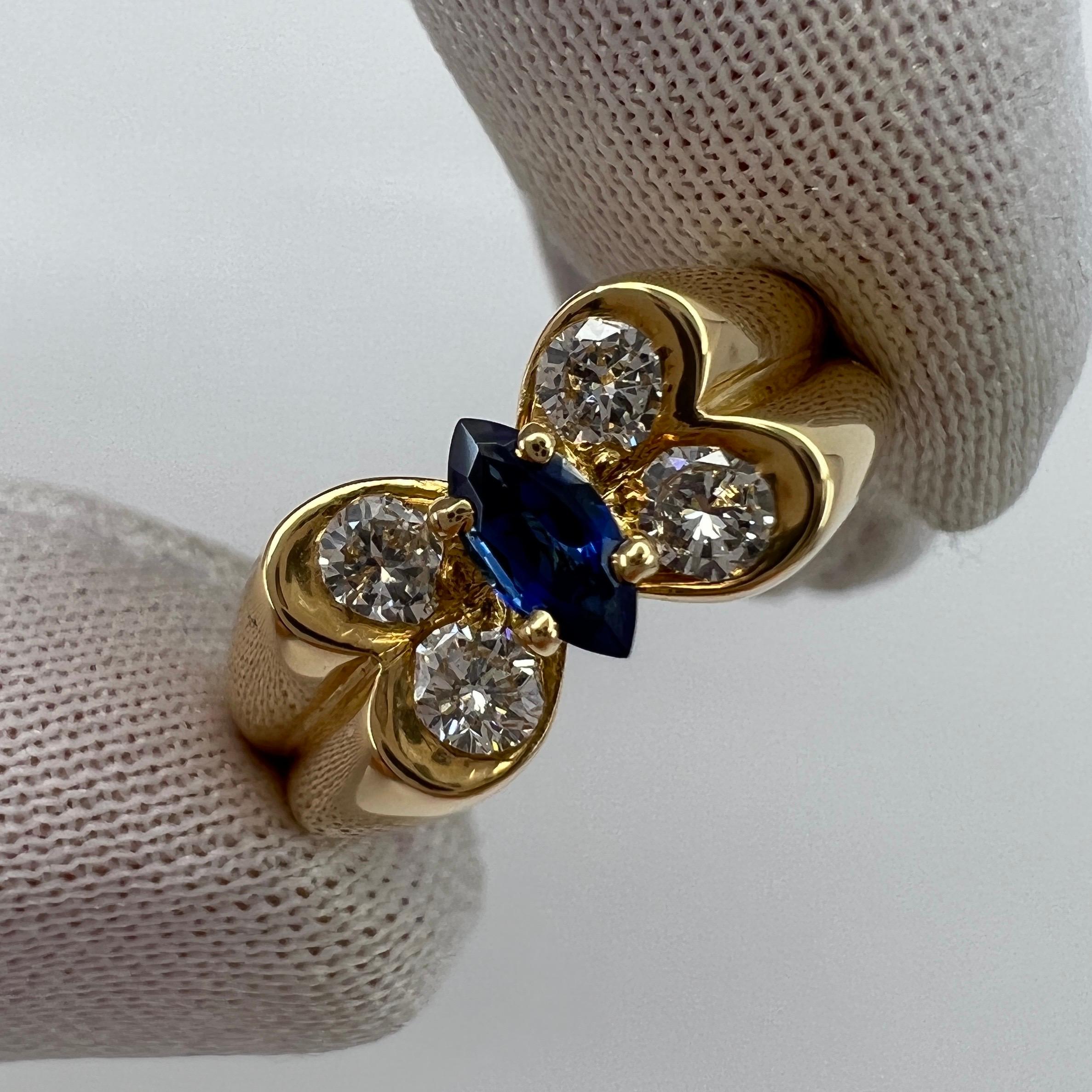 Vintage Van Cleef & Arpels Marquise Fine Blue Sapphire & Diamond Butterfly Ring 4