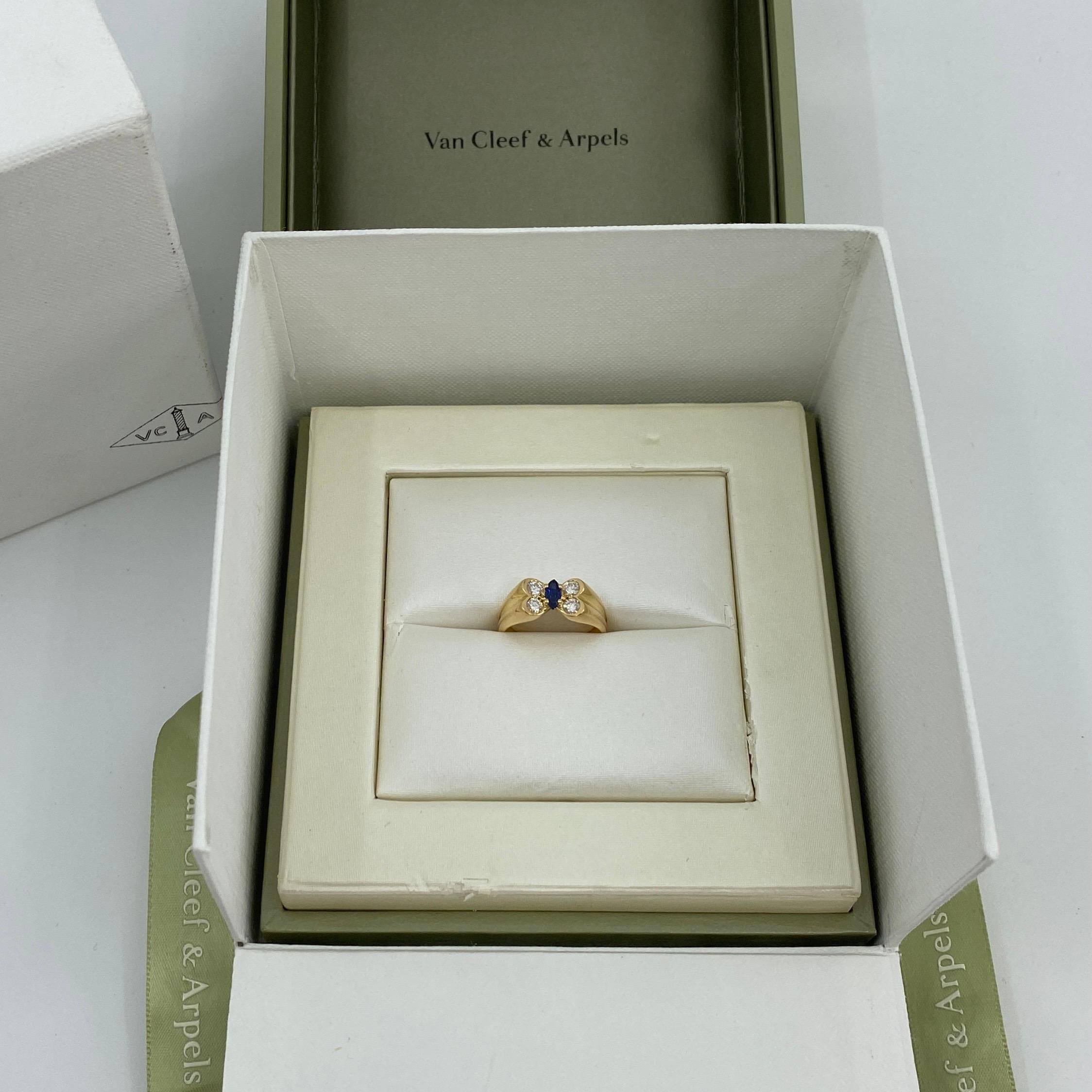 Vintage Van Cleef & Arpels Marquise Fine Blue Sapphire & Diamond Butterfly Ring 5