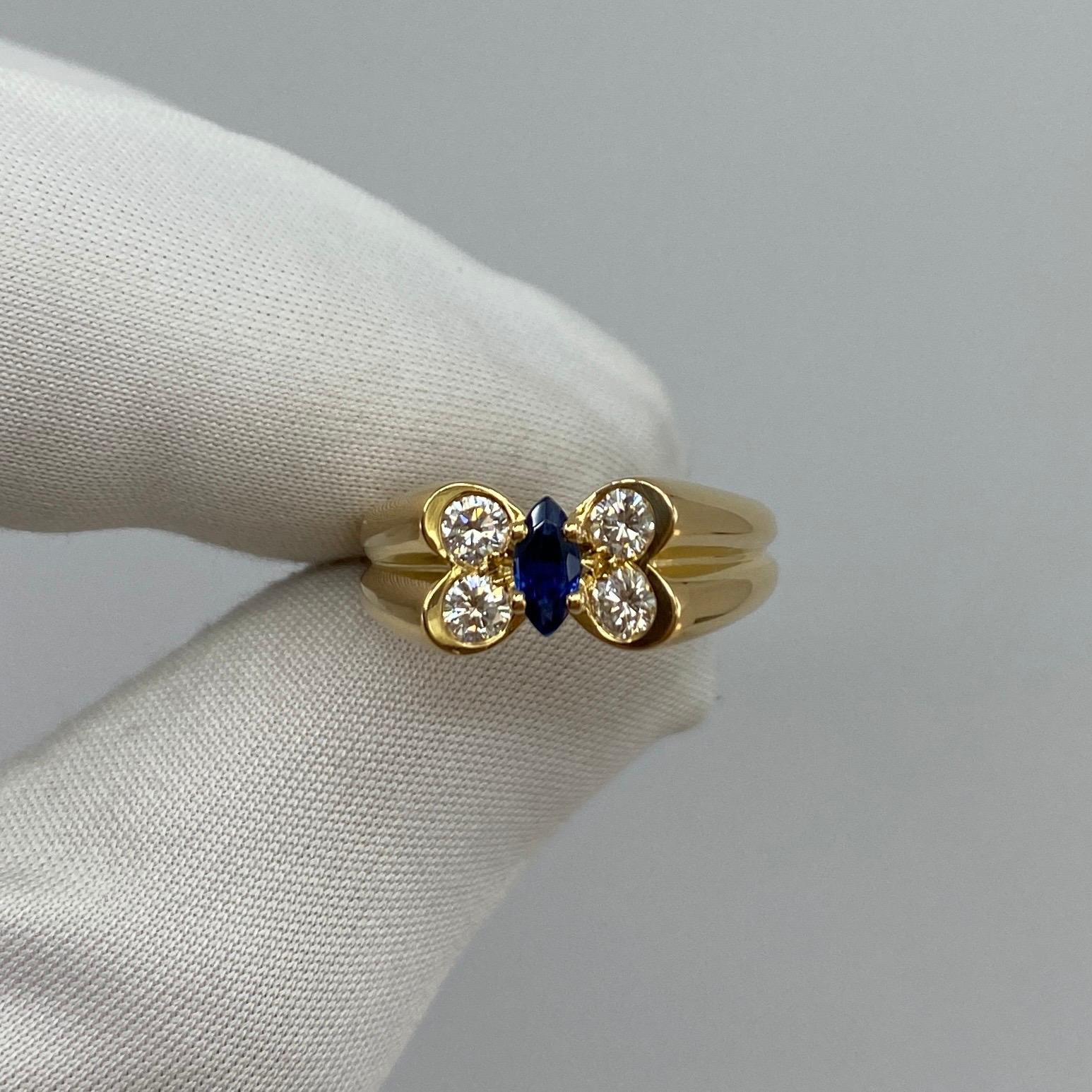 Vintage Van Cleef & Arpels Marquise Fine Blue Sapphire & Diamond Butterfly Ring 6