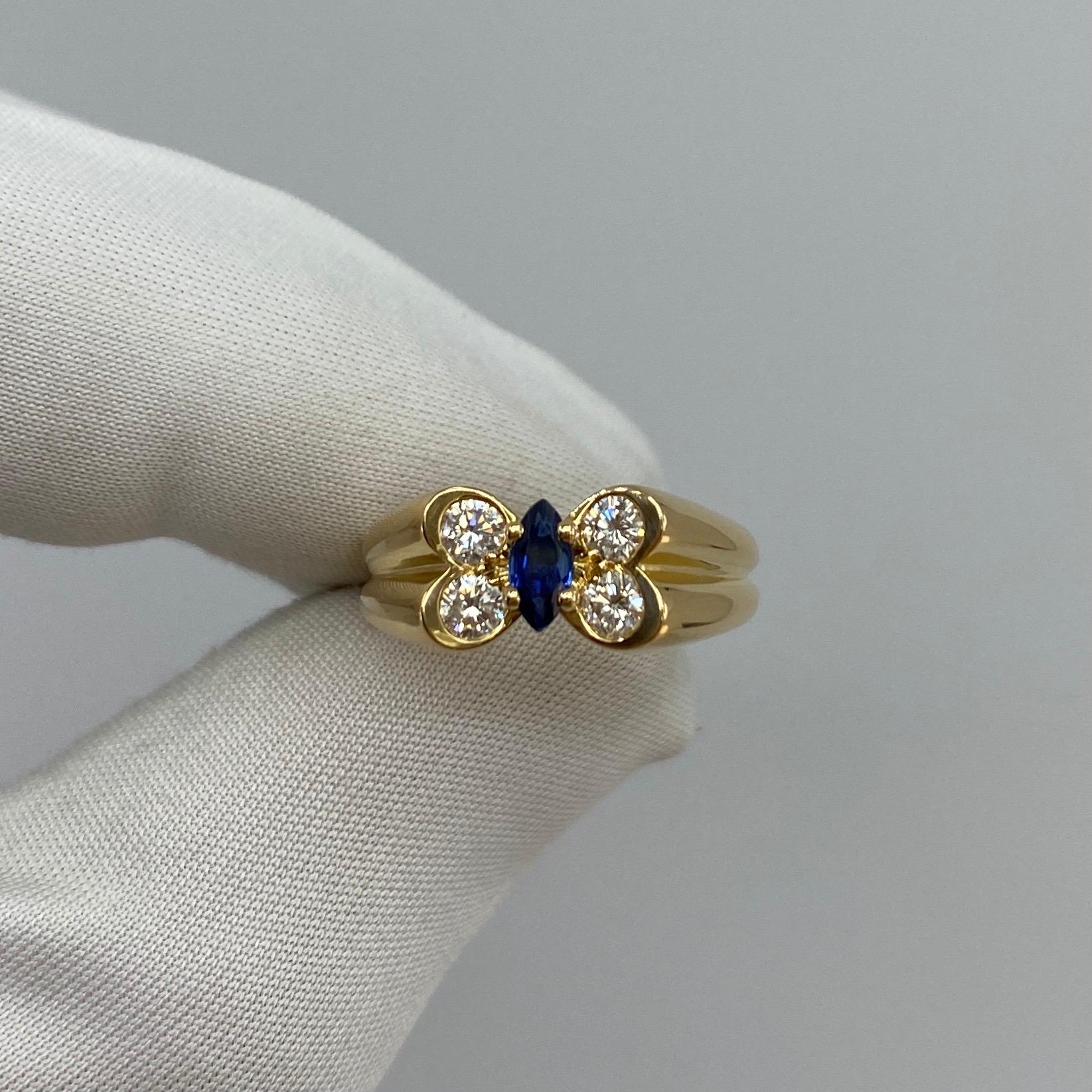 Vintage Van Cleef & Arpels Marquise Fine Blue Sapphire & Diamond Butterfly Ring 7