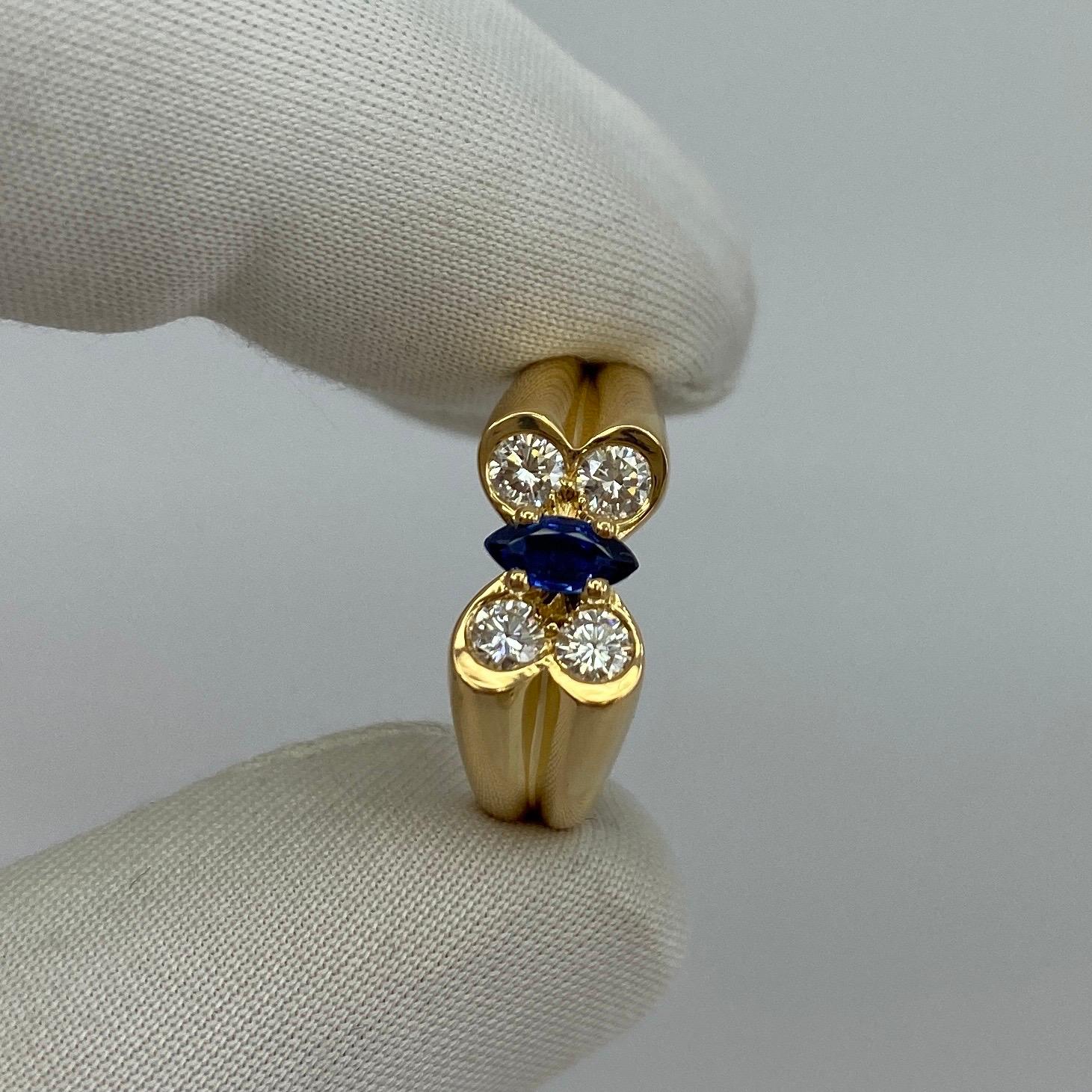 Vintage Van Cleef & Arpels Fine Blue Sapphire & Diamond 18k Yellow Gold Ring

A stunning vintage ring with a unique design typical of Van Cleef & Arpels, set with a 0.55ct marquise/navette cut fine vivid blue sapphire & 4 excellent quality white