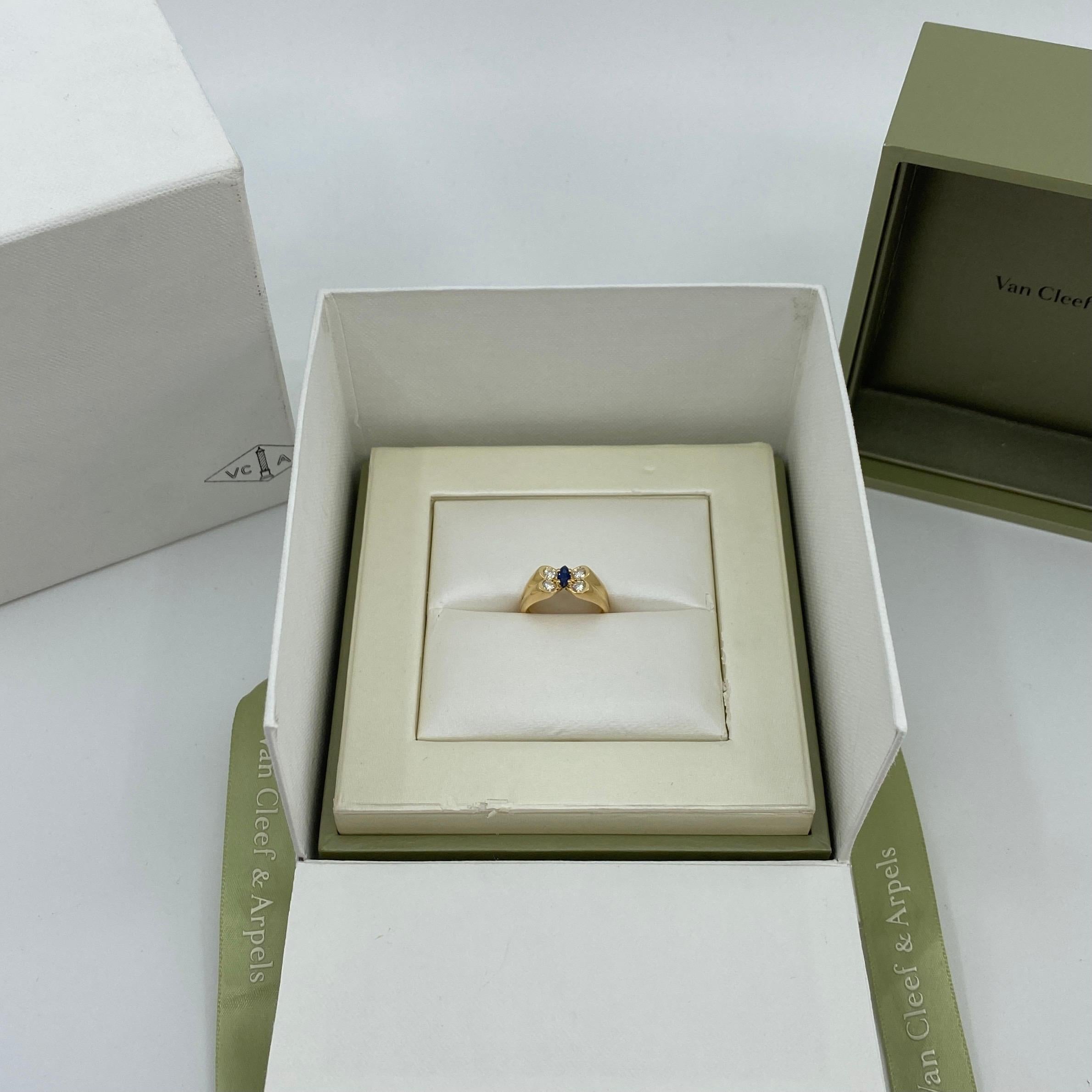 Marquise Cut Vintage Van Cleef & Arpels Marquise Fine Blue Sapphire & Diamond Butterfly Ring