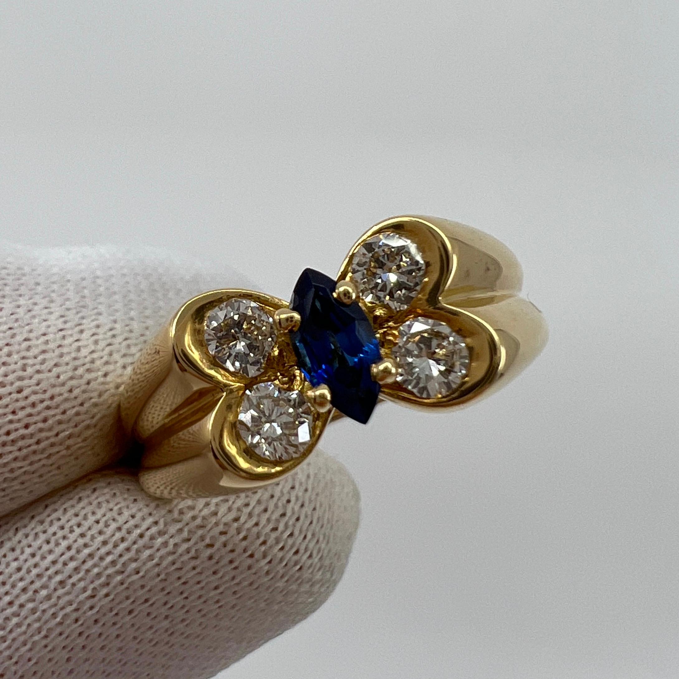 Marquise Cut Vintage Van Cleef & Arpels Marquise Fine Blue Sapphire & Diamond Butterfly Ring