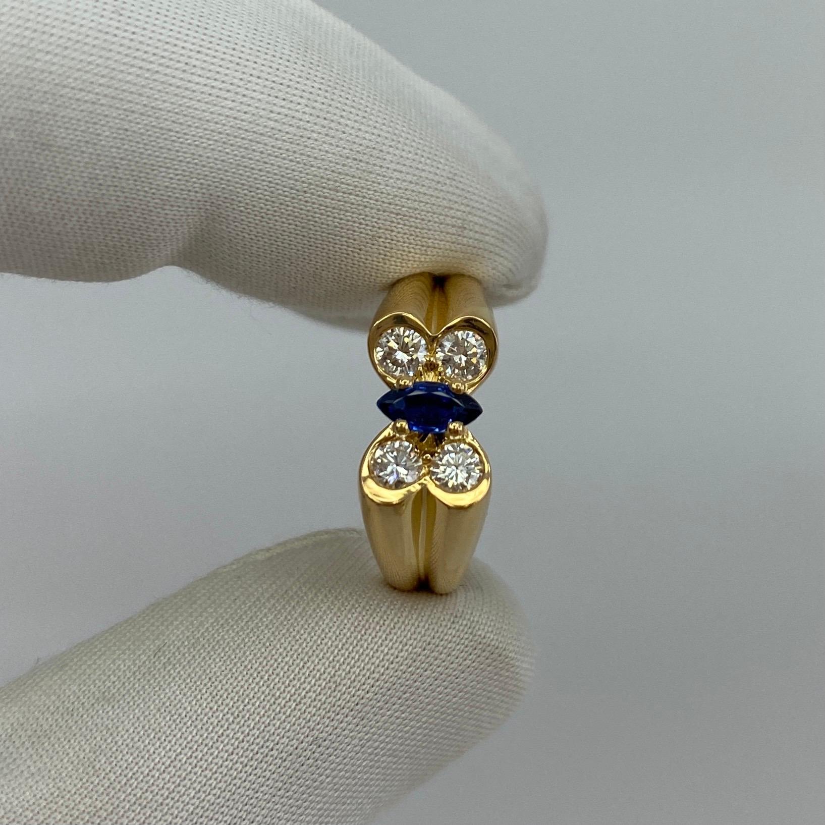 Vintage Van Cleef & Arpels Marquise Fine Blue Sapphire & Diamond Butterfly Ring In Excellent Condition In Birmingham, GB