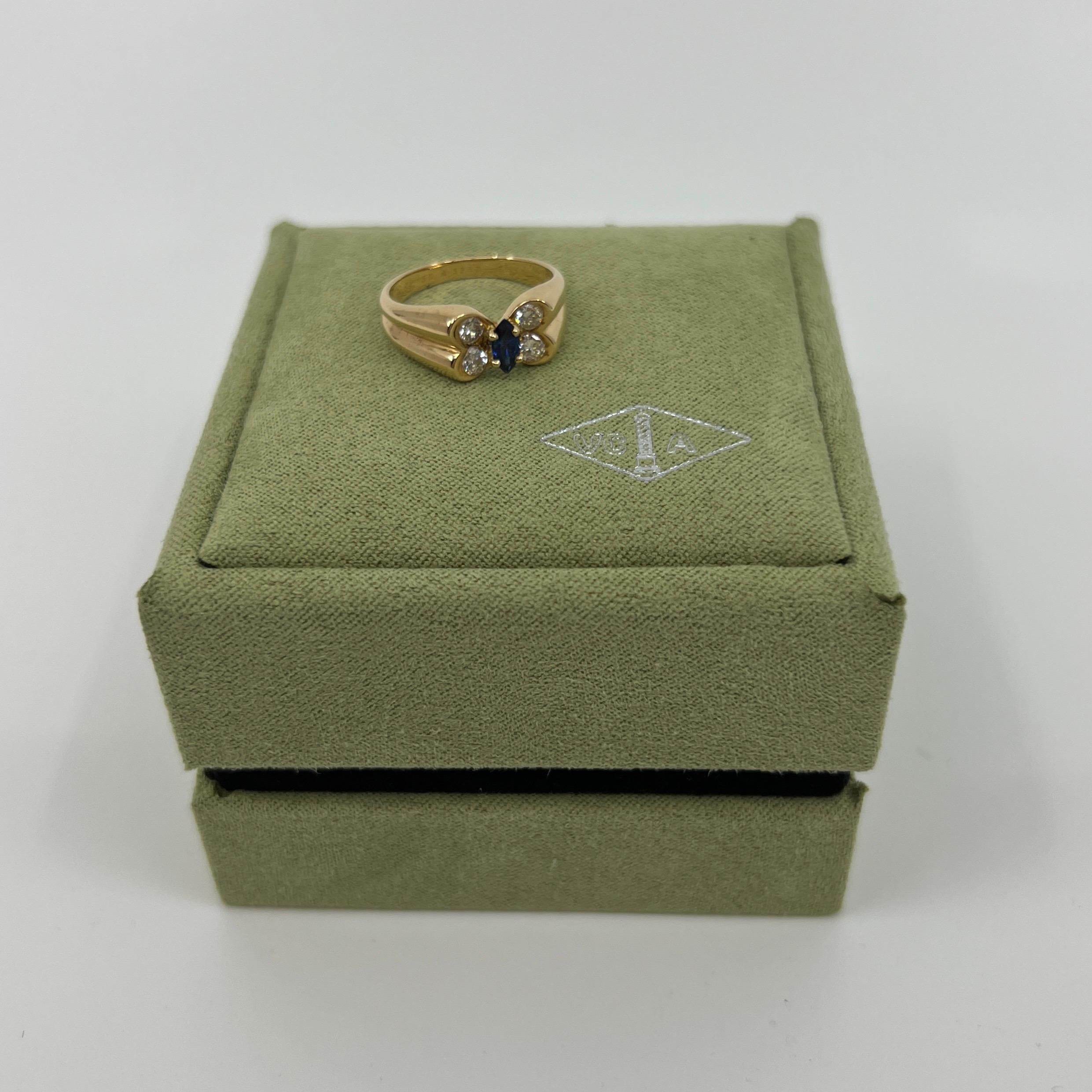 Vintage Van Cleef & Arpels Marquise Fine Blue Sapphire & Diamond Butterfly Ring In Excellent Condition In Birmingham, GB