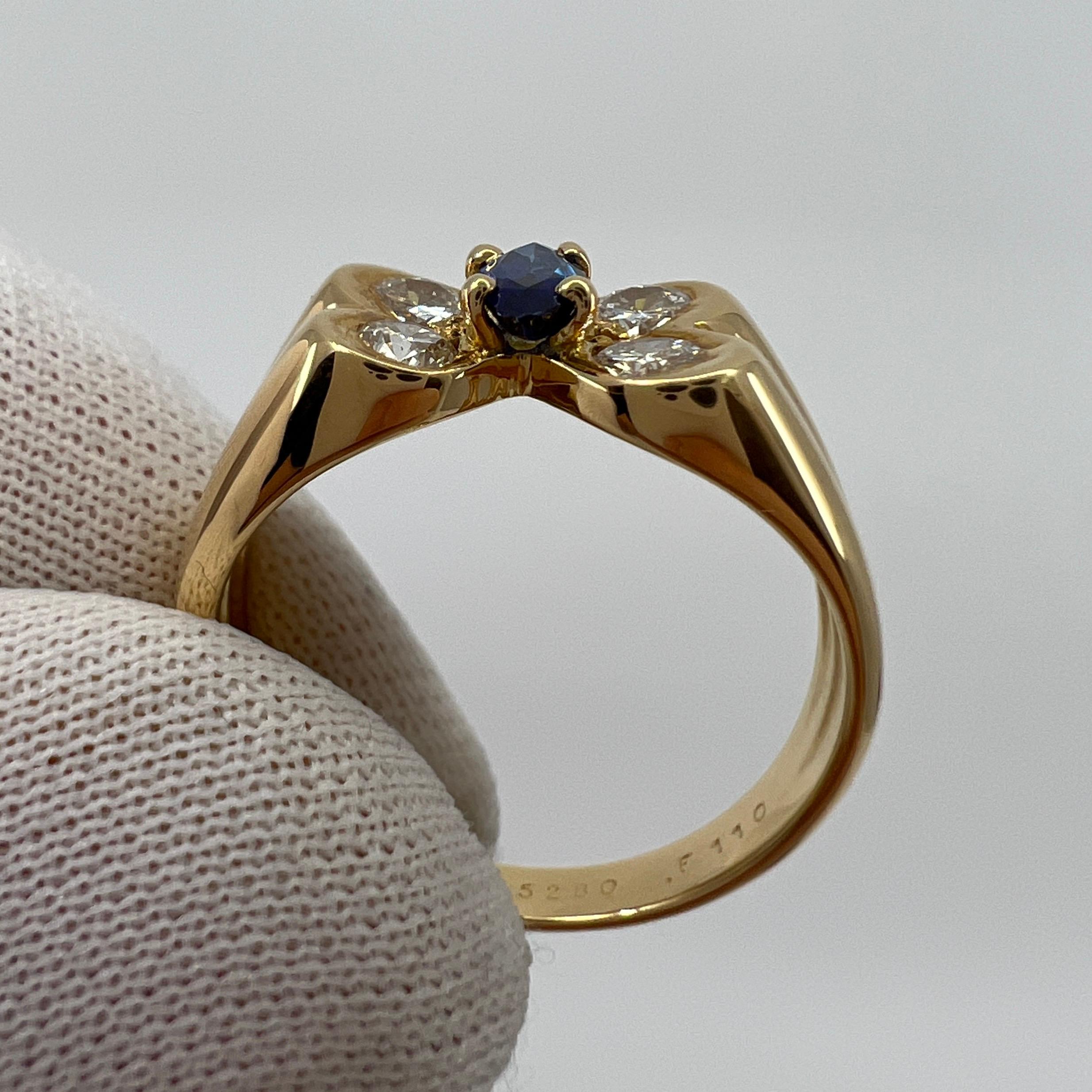 Women's or Men's Vintage Van Cleef & Arpels Marquise Fine Blue Sapphire & Diamond Butterfly Ring