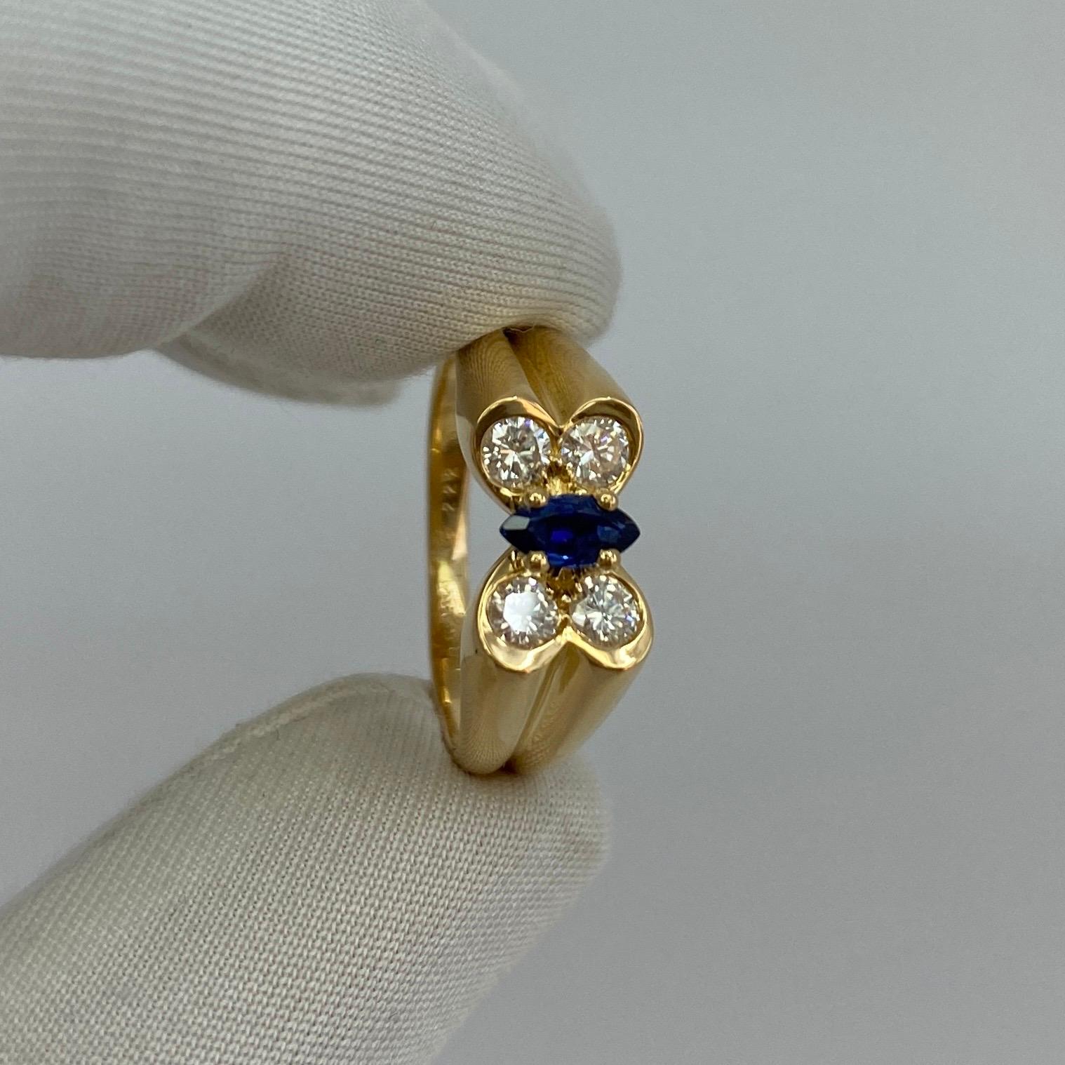 Women's or Men's Vintage Van Cleef & Arpels Marquise Fine Blue Sapphire & Diamond Butterfly Ring