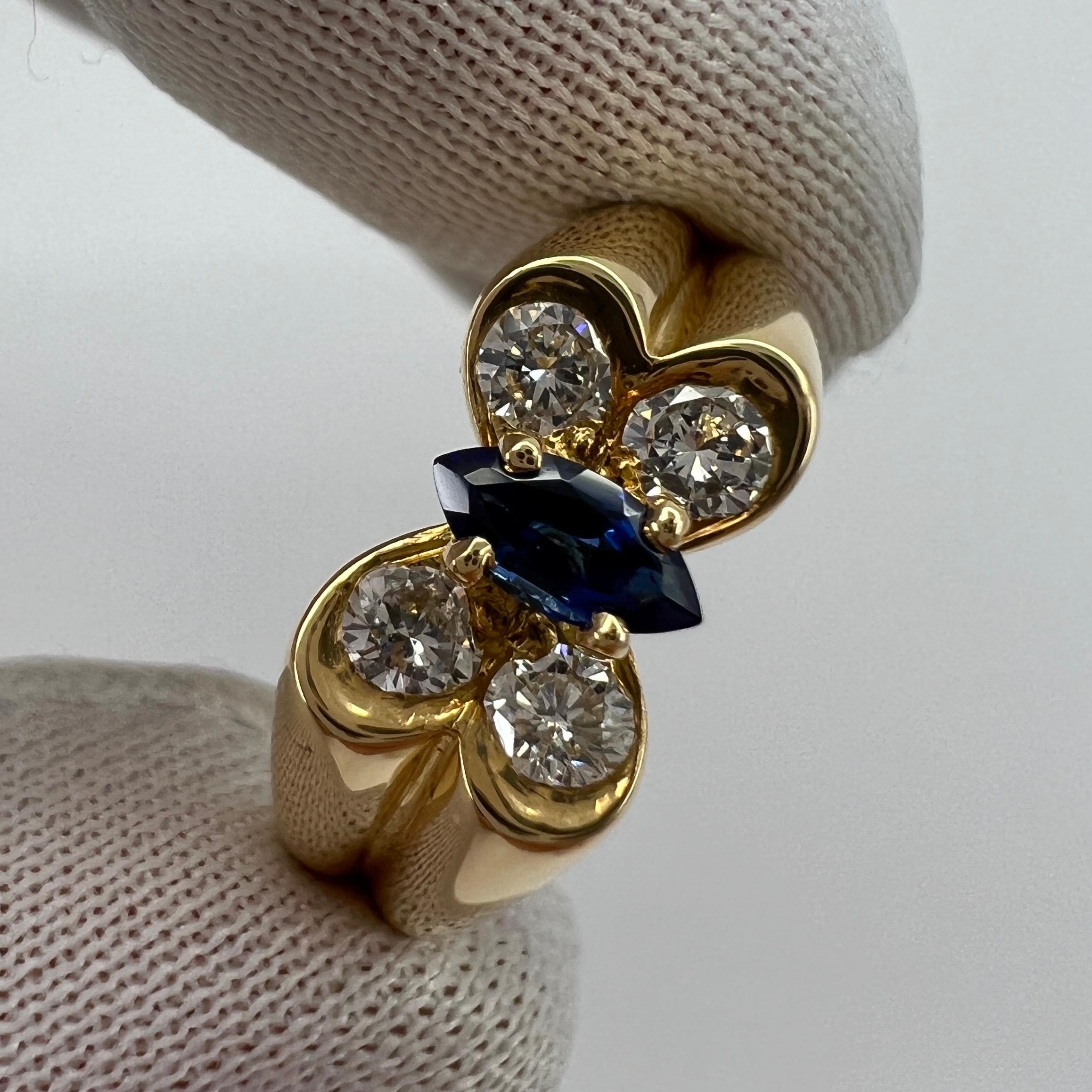Vintage Van Cleef & Arpels Marquise Fine Blue Sapphire & Diamond Butterfly Ring 1