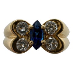 Used Van Cleef & Arpels Marquise Fine Blue Sapphire & Diamond Butterfly Ring