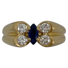Vintage Van Cleef & Arpels Marquise Fine Blue Sapphire & Diamond Butterfly Ring