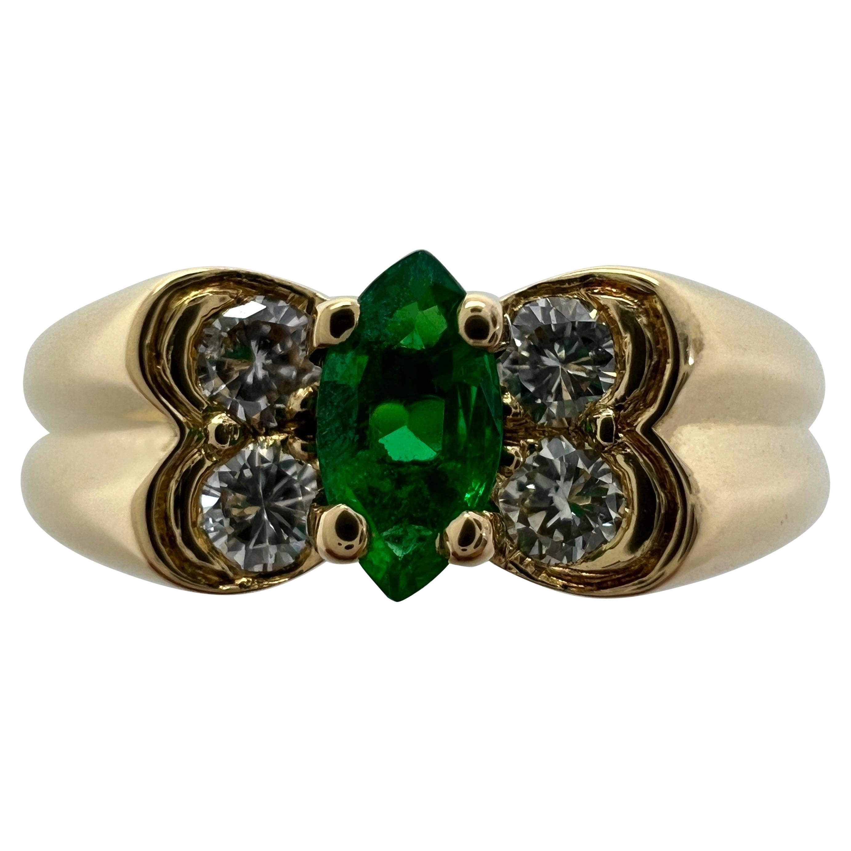 Vintage Van Cleef & Arpels Marquise Fine Green Emerald & Diamond Butterfly Ring