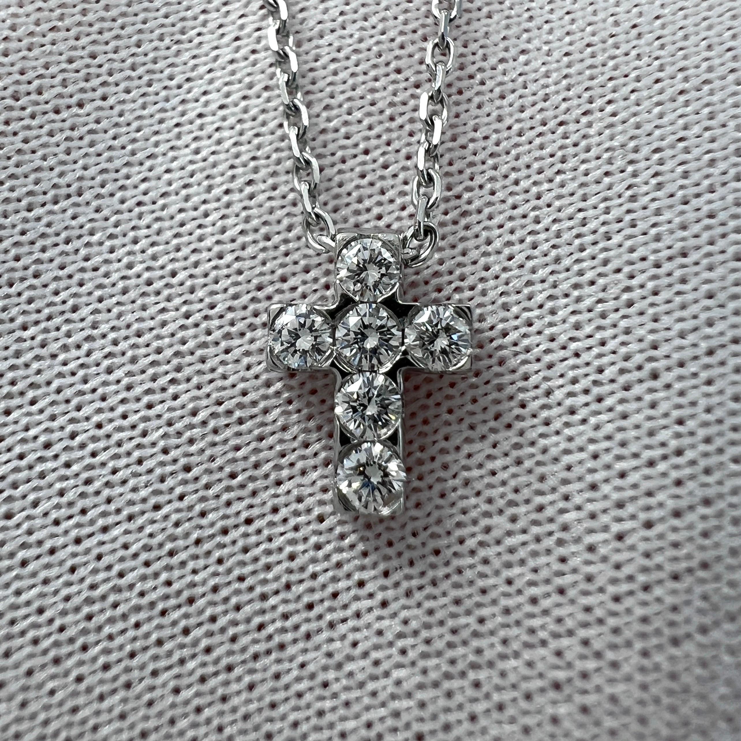 Vintage Van Cleef & Arpels Mini Cross Diamond 18k White Gold Pendant Necklace 5
