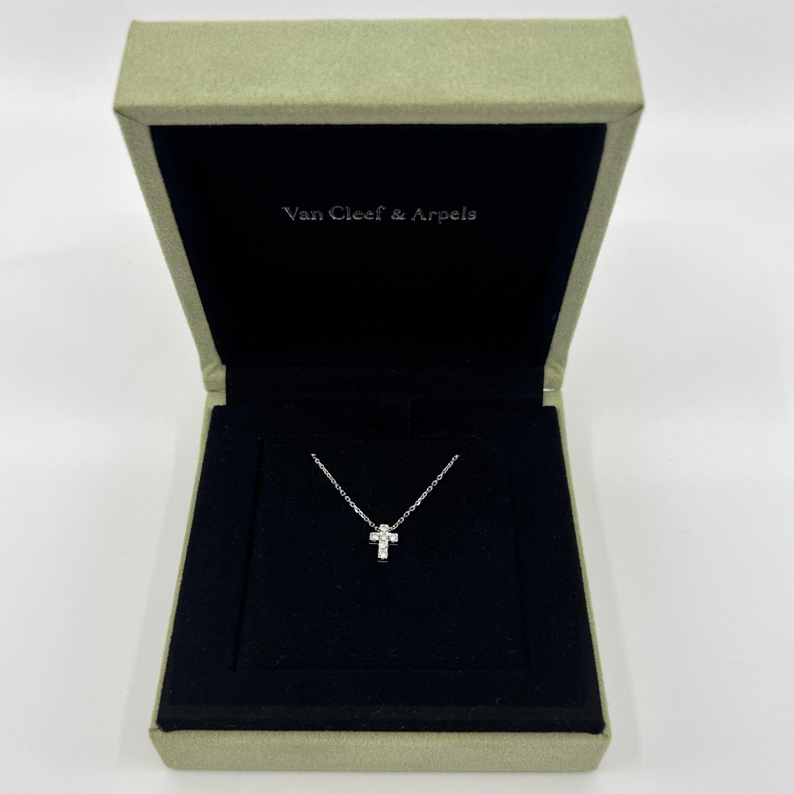 Vintage Van Cleef & Arpels Mini Cross Diamond 18k White Gold Pendant Necklace 8