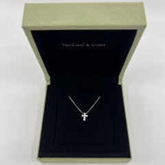Vintage Van Cleef & Arpels Mini Cross Diamond 18k White Gold Pendant Necklace