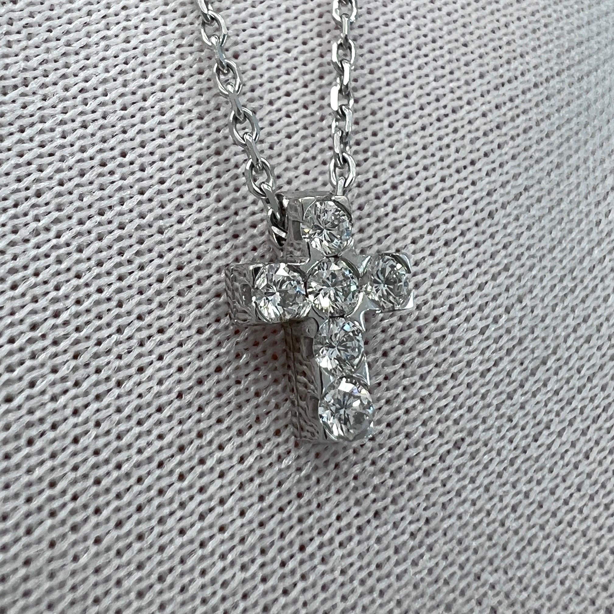 Vintage Van Cleef & Arpels Mini Cross Diamond 18k White Gold Pendant Necklace 1