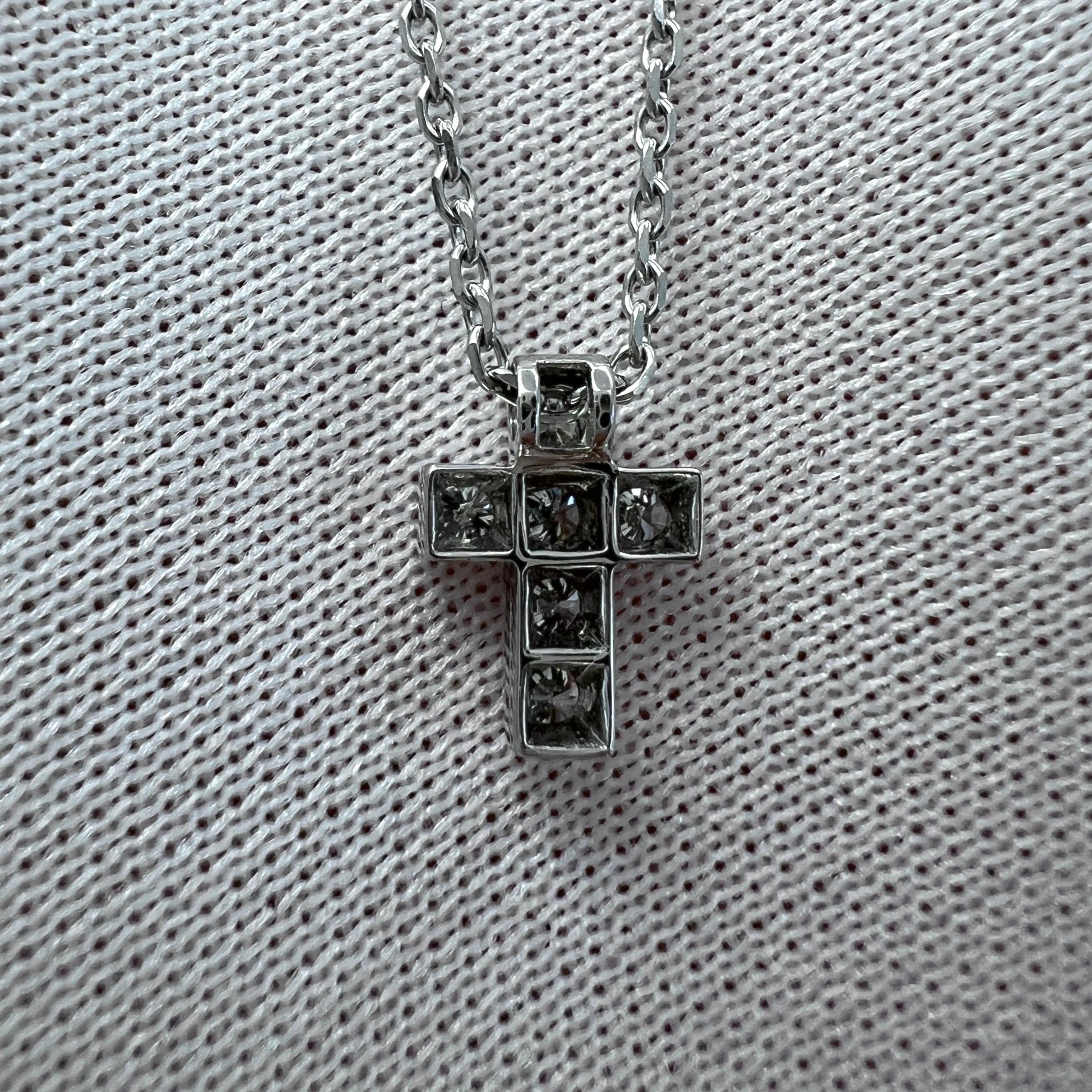 Vintage Van Cleef & Arpels Mini Cross Diamond 18k White Gold Pendant Necklace 4