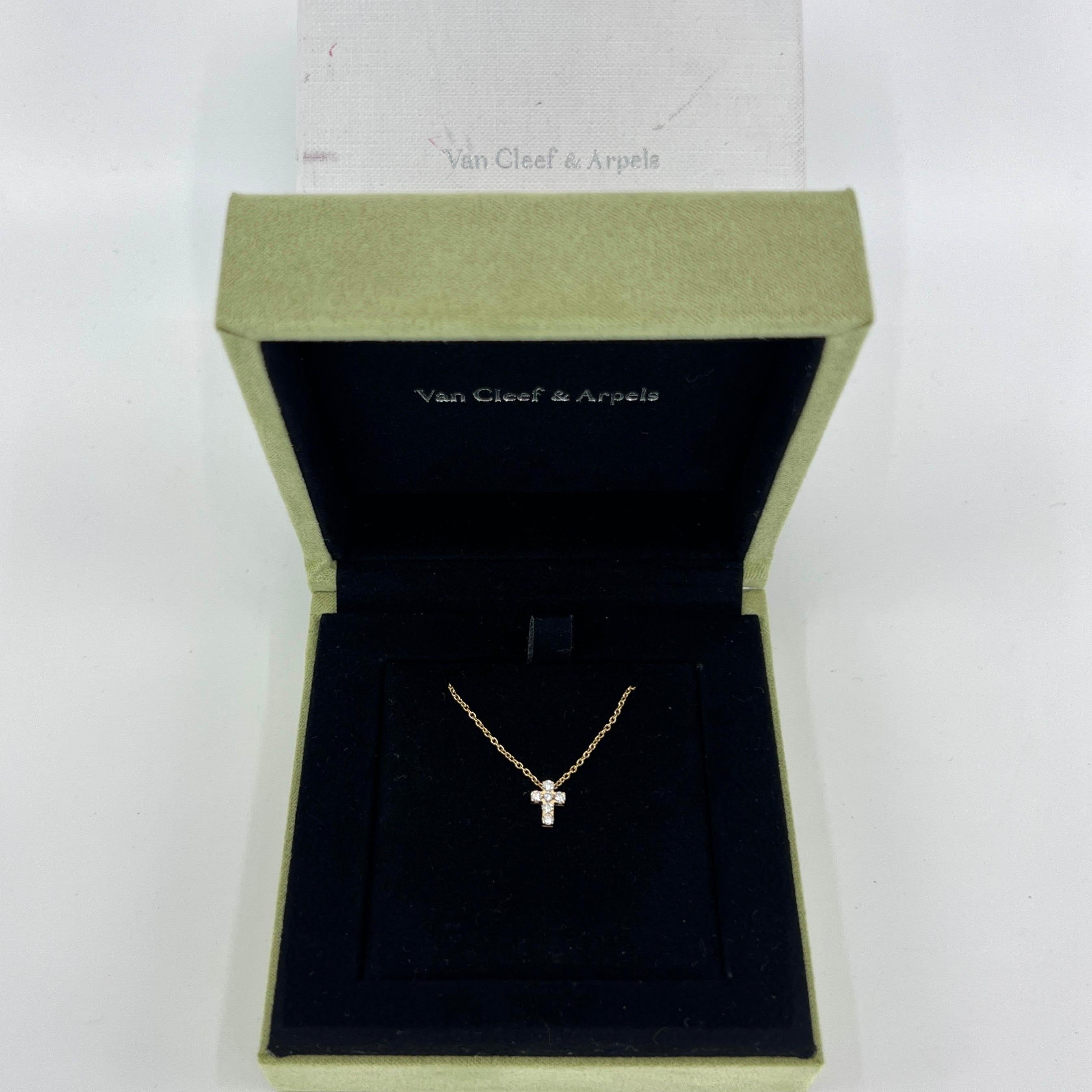 Vintage Van Cleef & Arpels Mini Cross Diamond 18k Yellow Gold Pendant Necklace For Sale 6