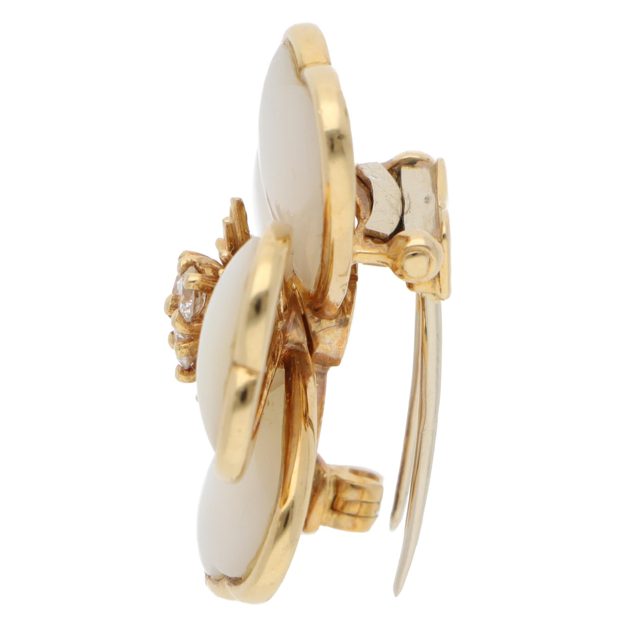 Brilliant Cut Vintage Van Cleef & Arpels Mother of Pearl and Diamond Brooch