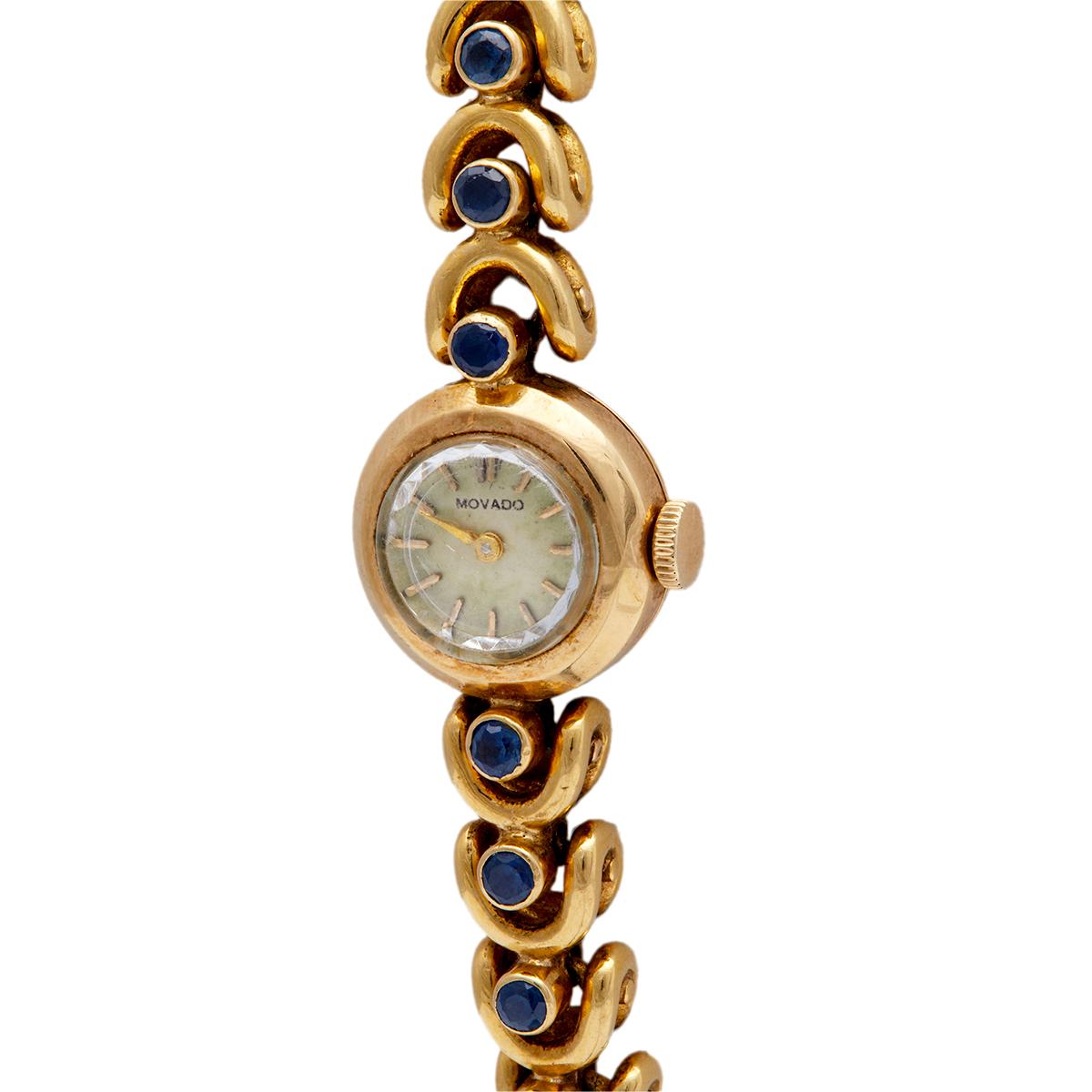 Round Cut Vintage Van Cleef & Arpels Movado Sapphire 18 Karat Gold Watch